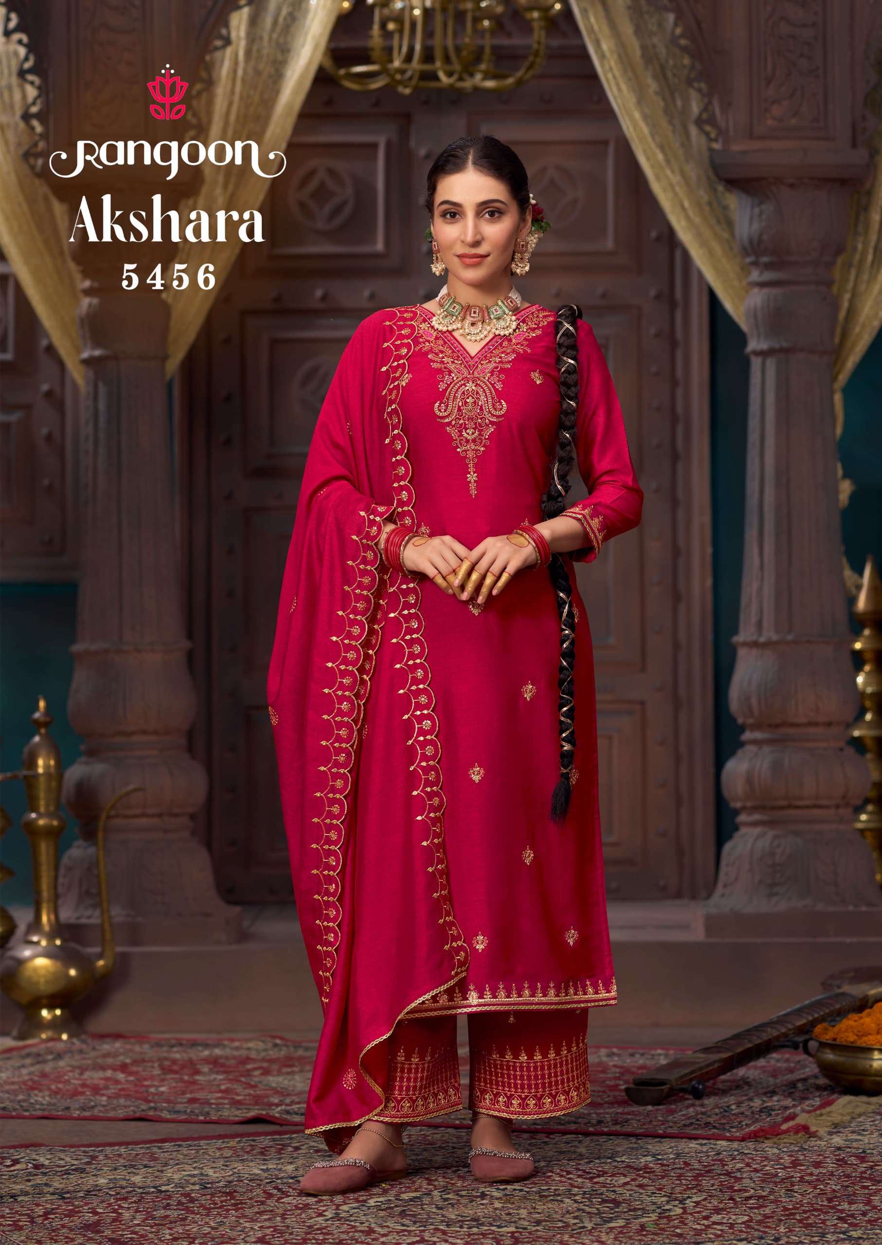 AKSHARA BY RANGOON IN SILK WITH FANCY CODE WORK AND HAND PURSE WITH FULL INNER