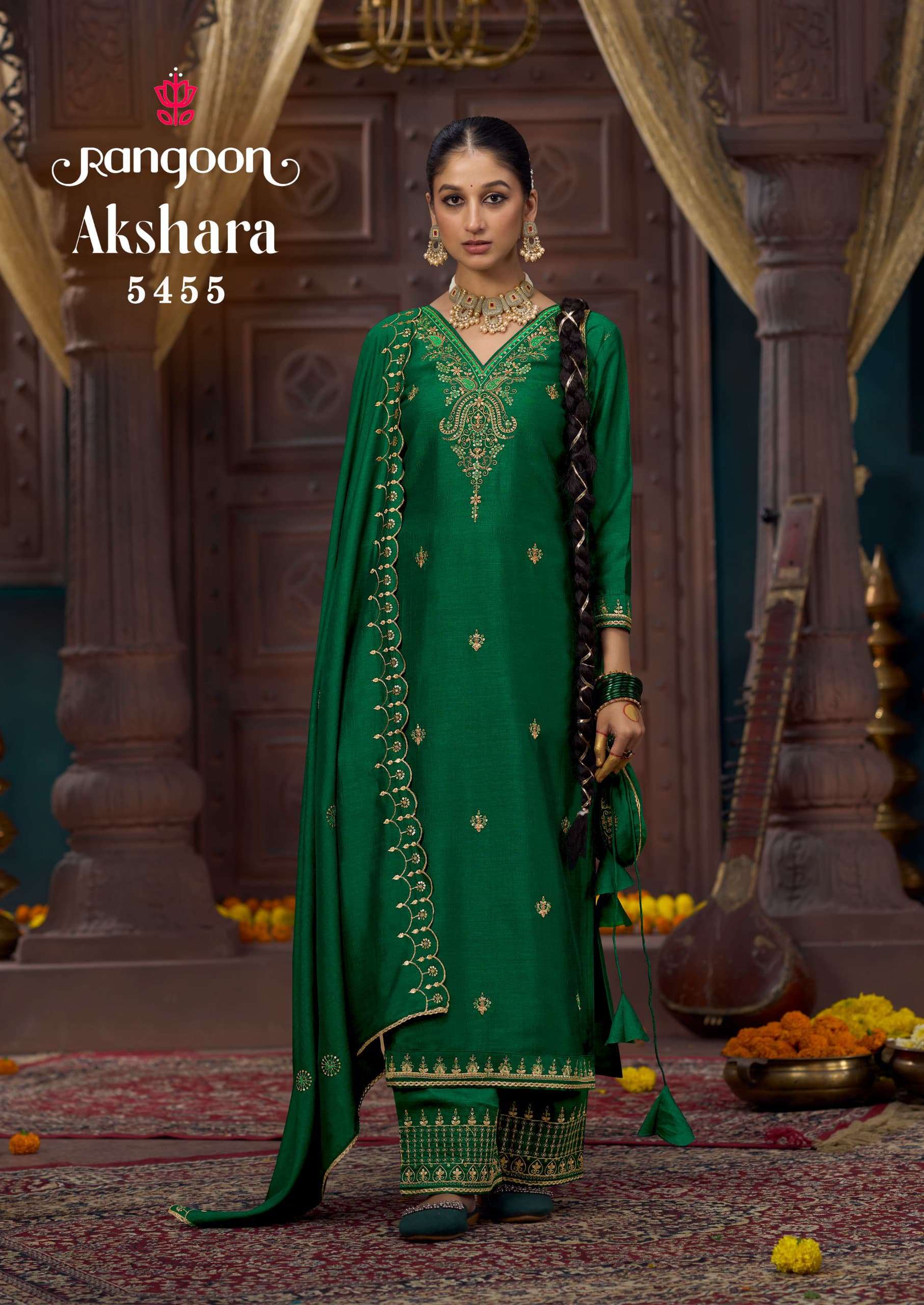 AKSHARA BY RANGOON IN SILK WITH FANCY CODE WORK AND HAND PURSE WITH FULL INNER