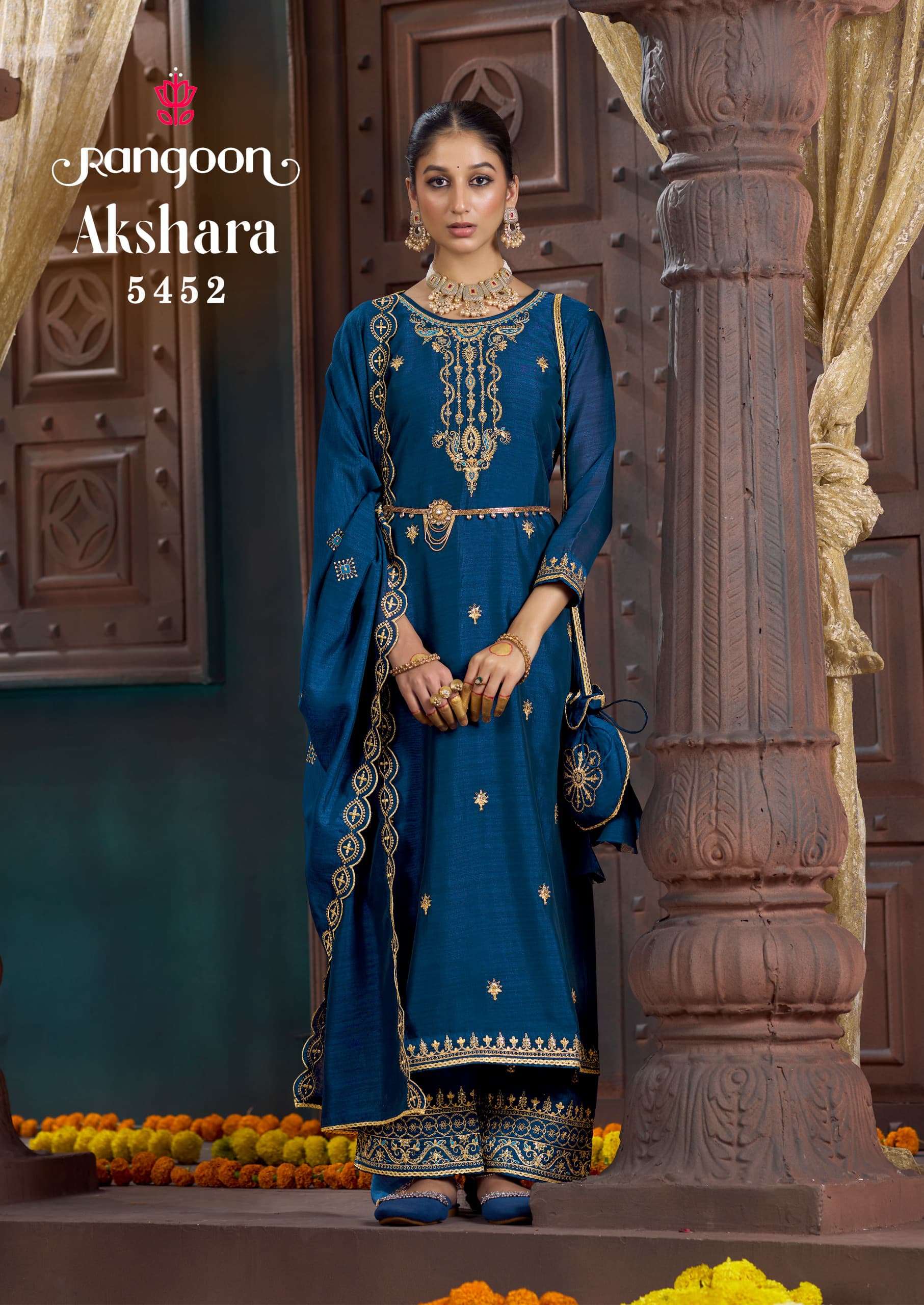 AKSHARA BY RANGOON IN SILK WITH FANCY CODE WORK AND HAND PURSE WITH FULL INNER