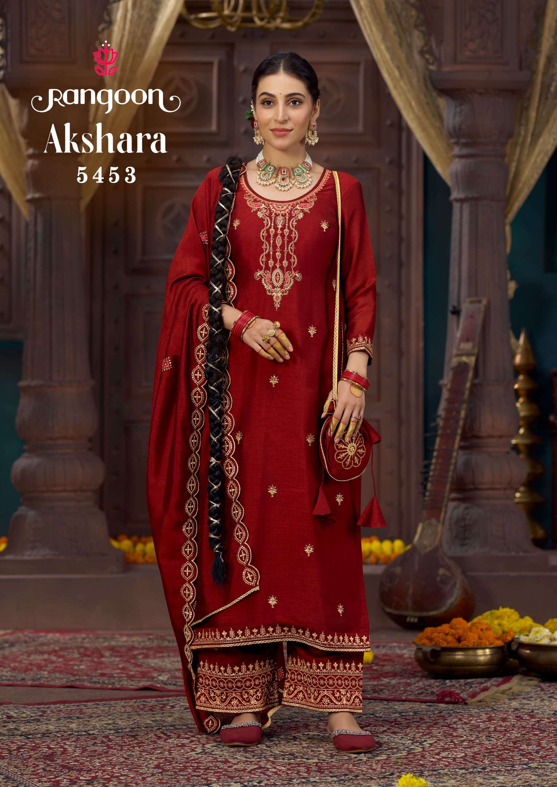 AKSHARA BY RANGOON IN SILK WITH FANCY CODE WORK AND HAND PURSE WITH FULL INNER
