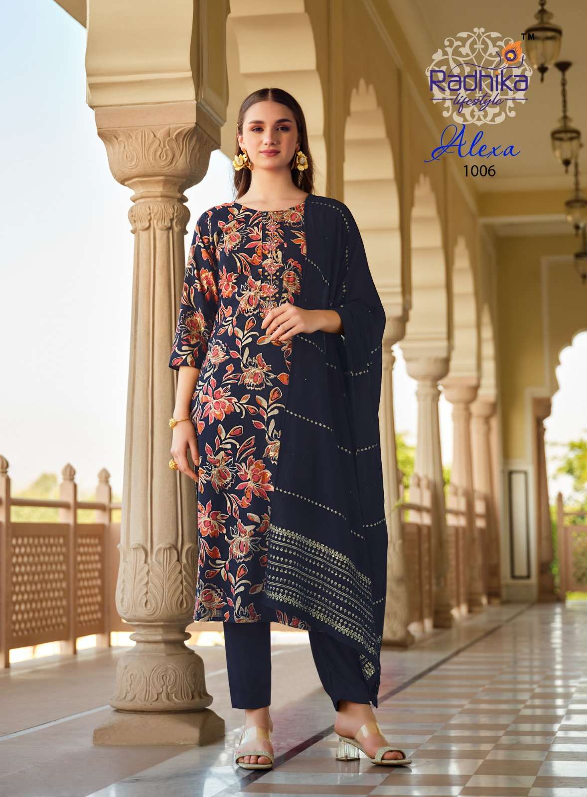 ALEXA VIL-1 BY RADHIKA LIFE STYLE IN VERTICAN  SILK FOIL PRINT WITH HANDWORK 