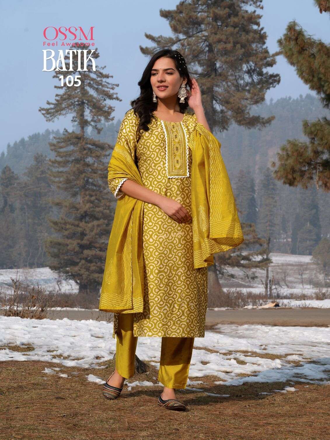 BATIK VOL-4 BY OSSM CHANDERI BATIK PRINT WITH INNER & LACE WORK KURTI PANT WITH DUPATTA 