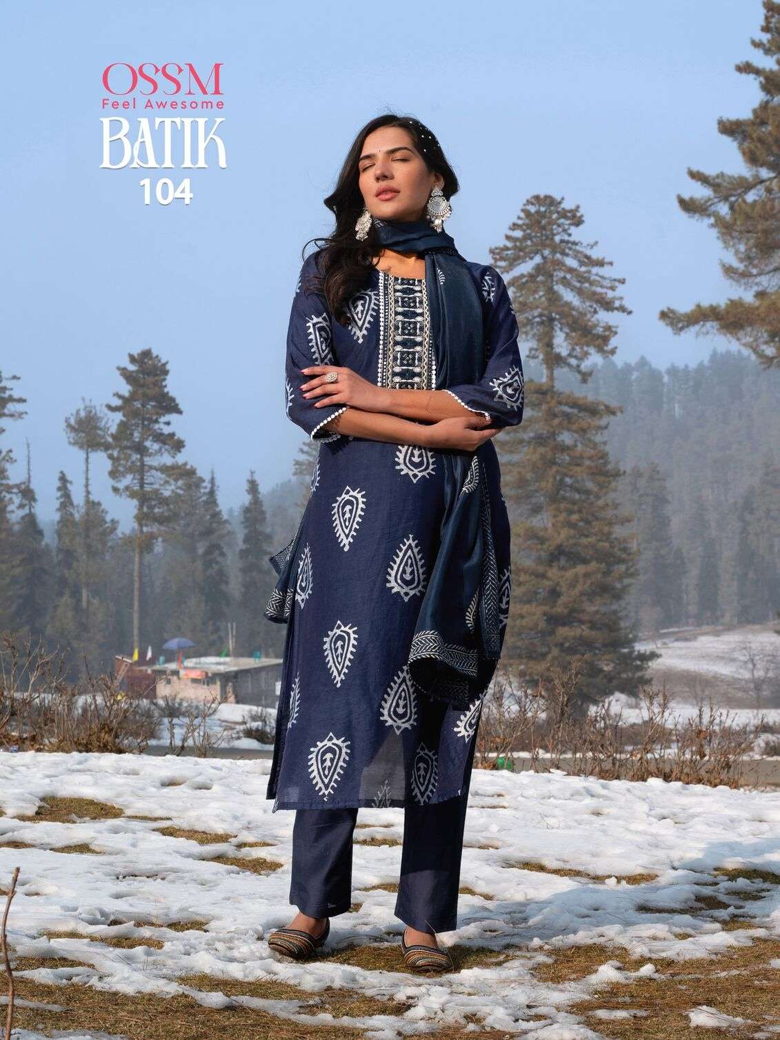 BATIK VOL-4 BY OSSM CHANDERI BATIK PRINT WITH INNER & LACE WORK KURTI PANT WITH DUPATTA 