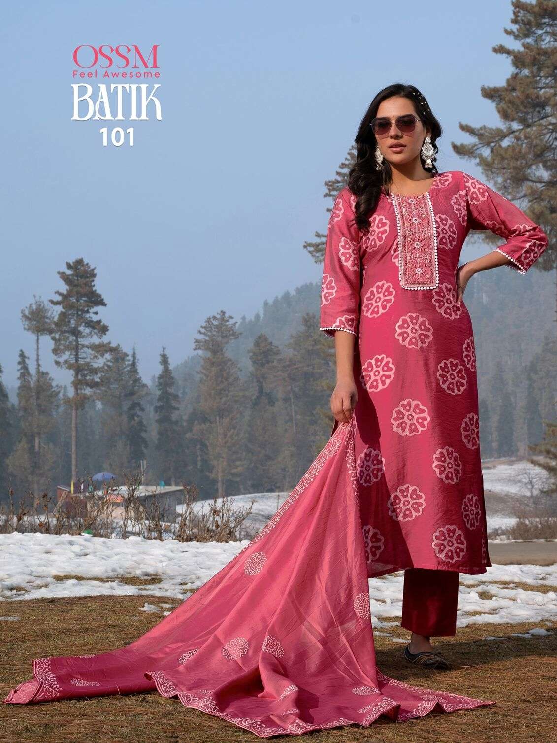 BATIK VOL-4 BY OSSM CHANDERI BATIK PRINT WITH INNER & LACE WORK KURTI PANT WITH DUPATTA 
