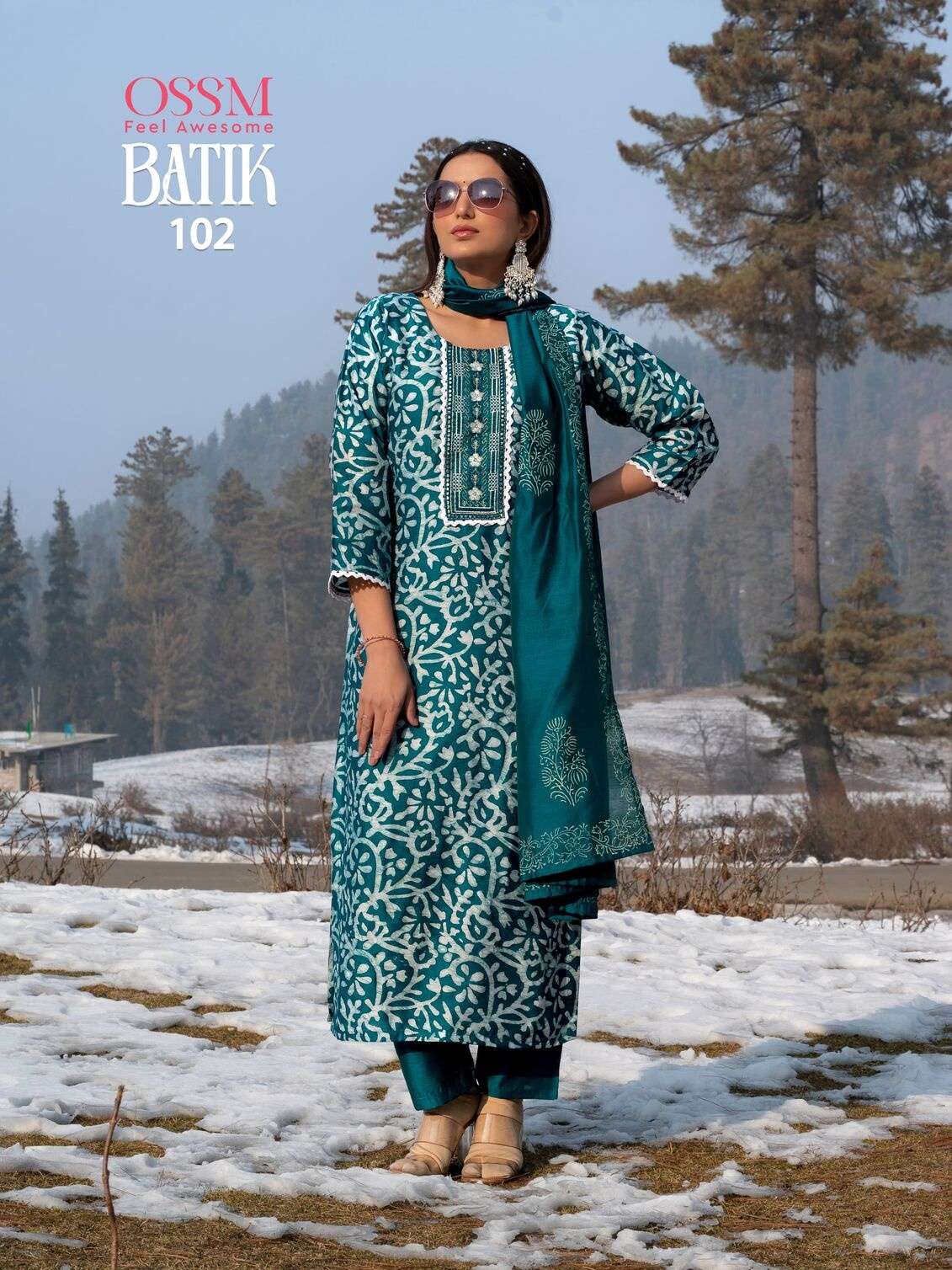 BATIK VOL-4 BY OSSM CHANDERI BATIK PRINT WITH INNER & LACE WORK KURTI PANT WITH DUPATTA 