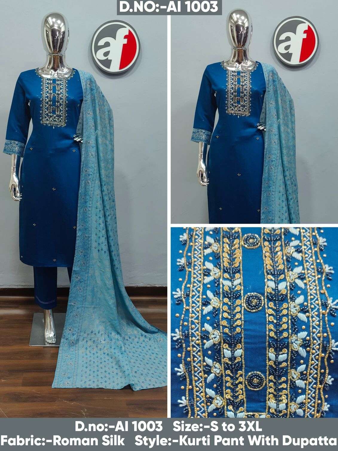 D.NO:- AI 1003 BY ANJU FABRICS IN ROMAN SILK WITH PURE HEAVY HANDWORK