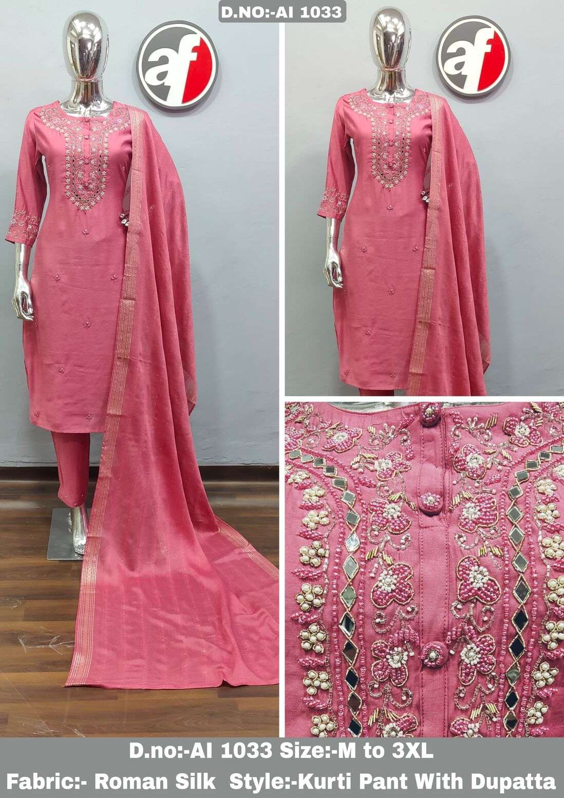 D.NO:- AI 1033 BY ANJU FABRICS IN ROMAN SILK WITH PURE HEAVY HANDWORK