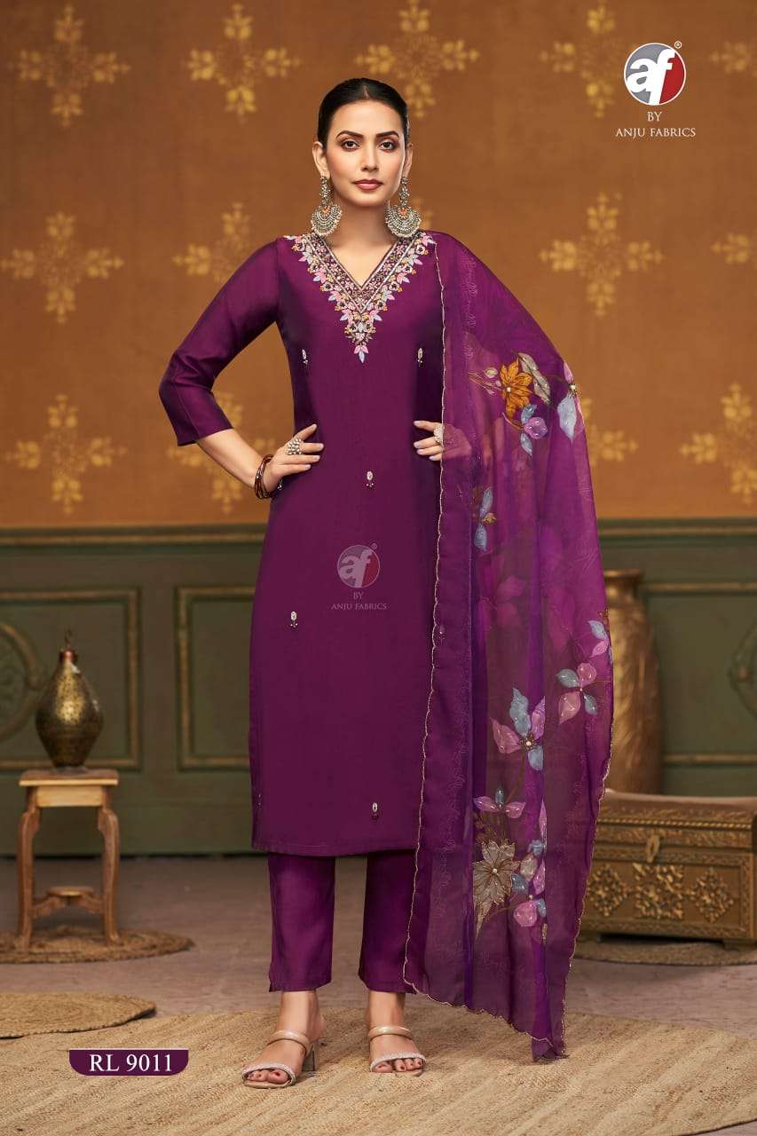 D.NO:- RL 9011 BY ANJU FABRICS IN ROMAN SILK WITH PURE HEAVY HANDWORK 