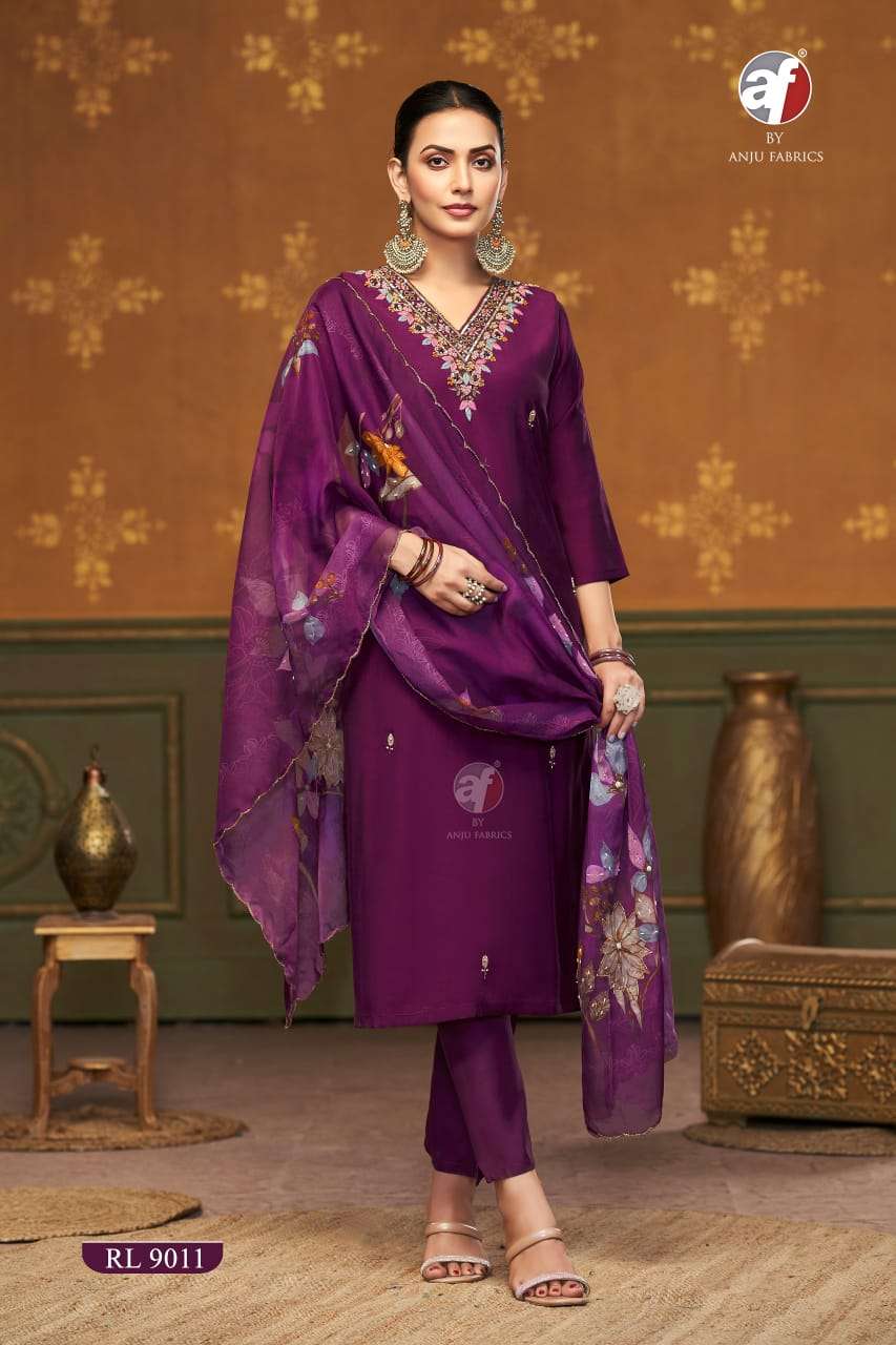 D.NO:- RL 9011 BY ANJU FABRICS IN ROMAN SILK WITH PURE HEAVY HANDWORK 