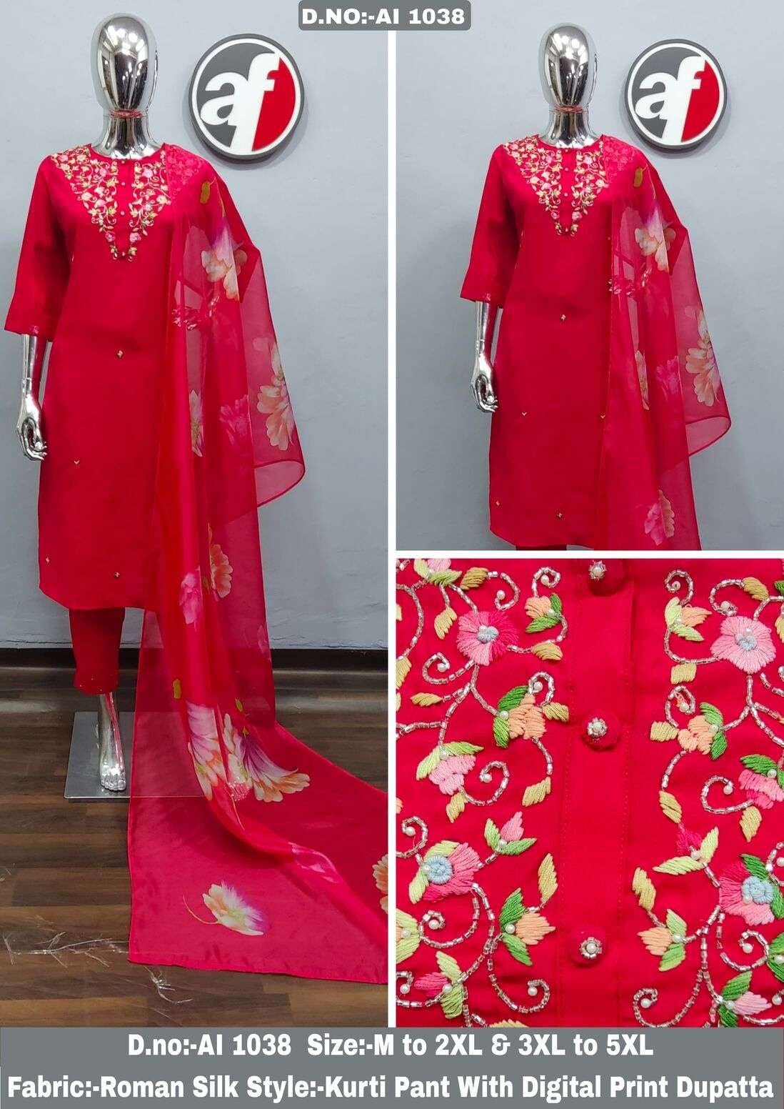 DESIGN NO- AI 1038 BY ANJU FABRICS IN ROMAN SILK WITH HEAVY HANDWORK