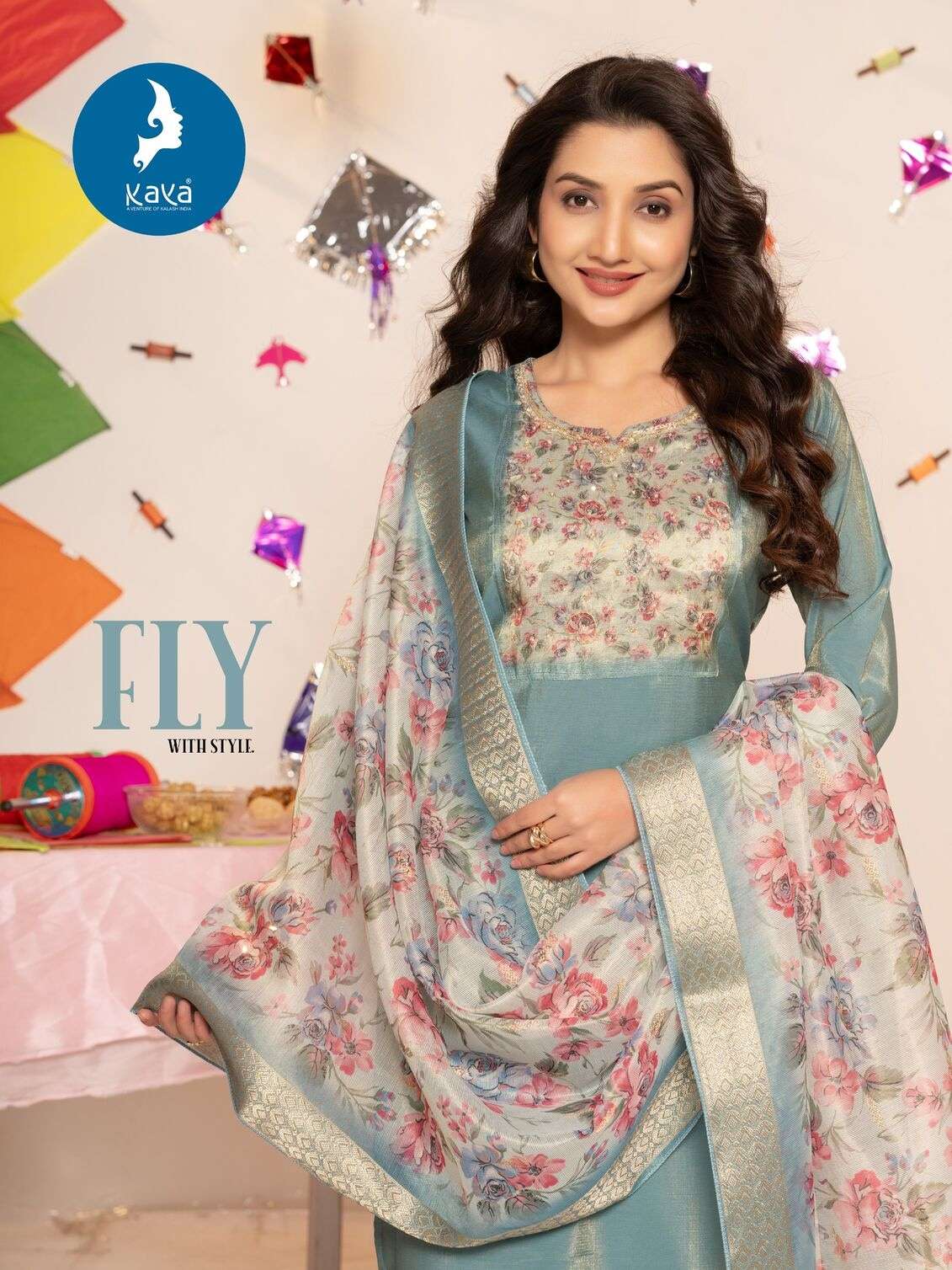 DEVI BY KAYA KURTI IN ROMAN SHIMMER WITH ONESIDE POCKET 3 PIECE CONCEPT WITH STRAIGHT CUT