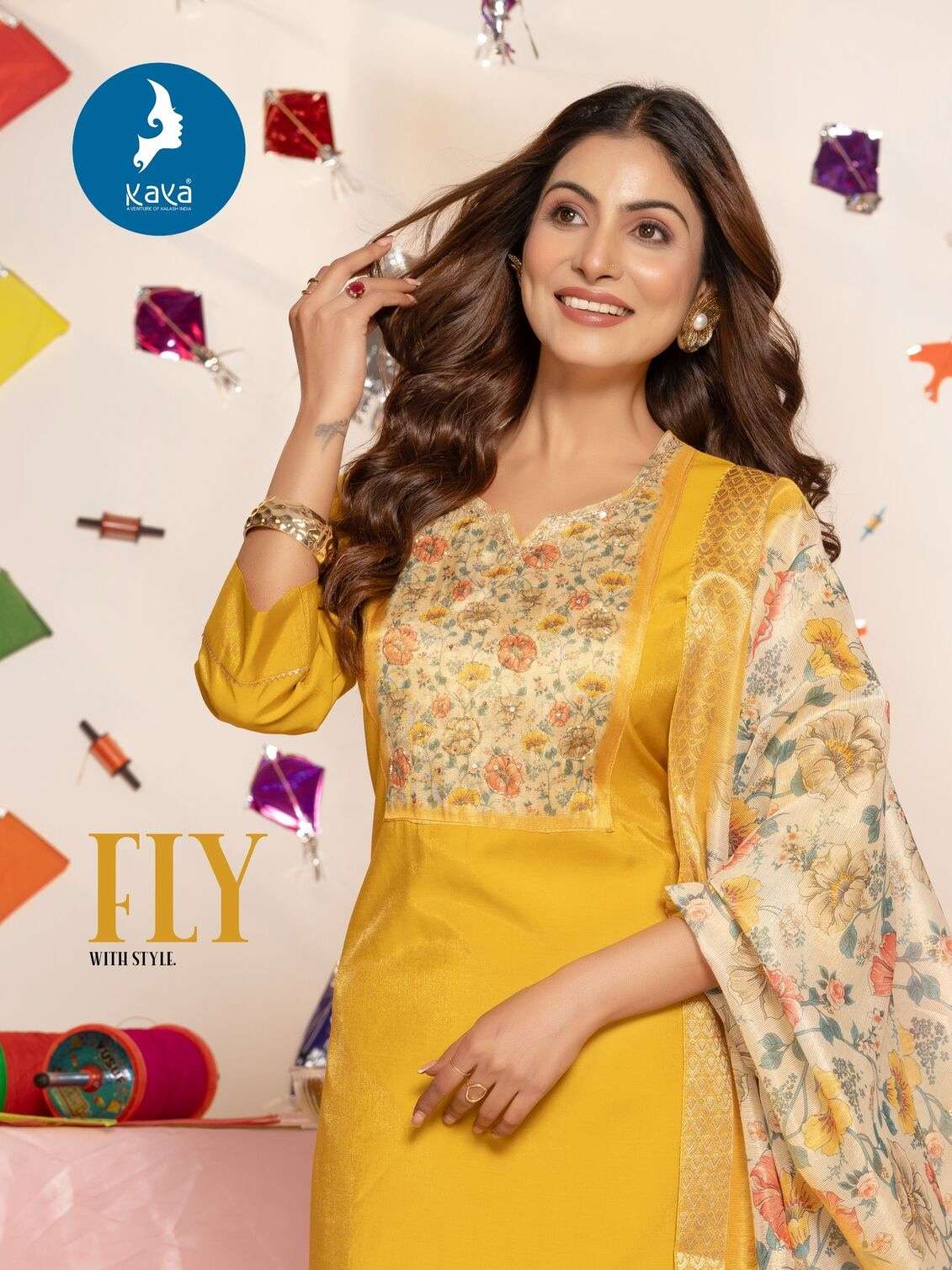 DEVI BY KAYA KURTI IN ROMAN SHIMMER WITH ONESIDE POCKET 3 PIECE CONCEPT WITH STRAIGHT CUT