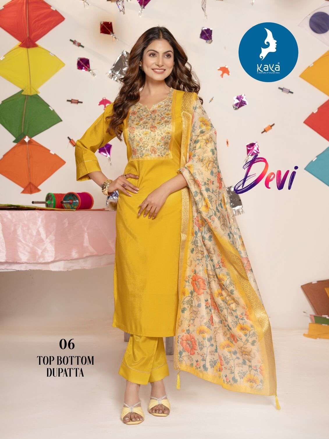 DEVI BY KAYA KURTI IN ROMAN SHIMMER WITH ONESIDE POCKET 3 PIECE CONCEPT WITH STRAIGHT CUT