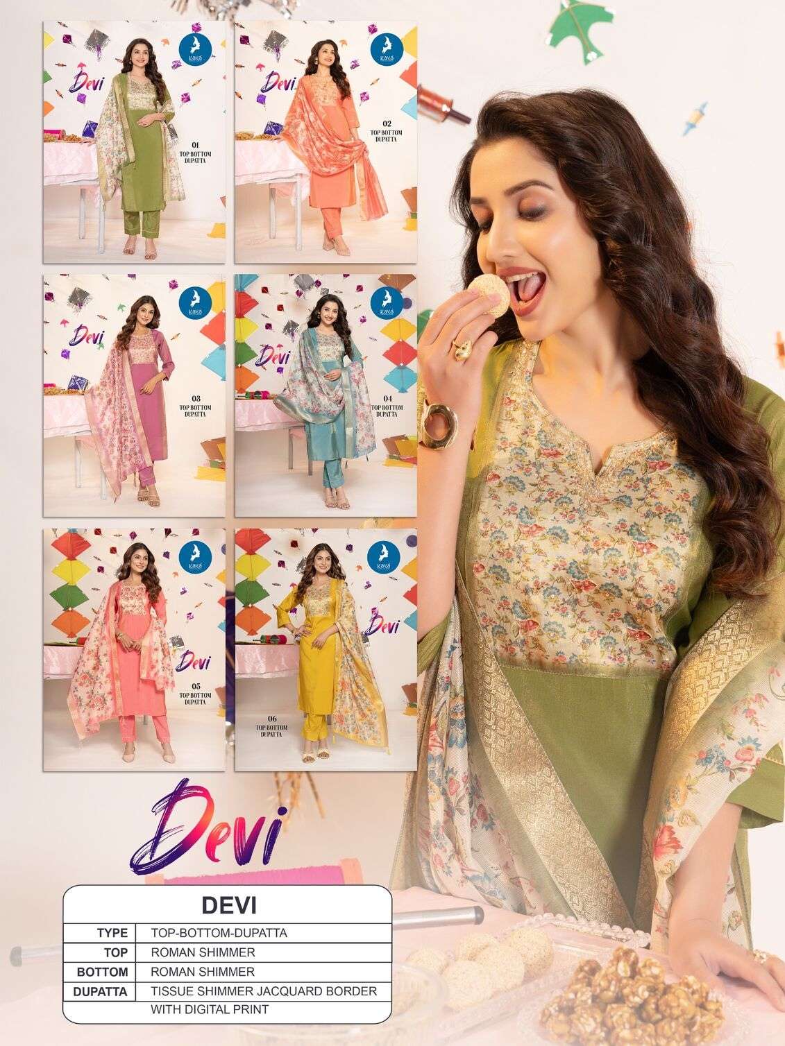 DEVI BY KAYA KURTI IN ROMAN SHIMMER WITH ONESIDE POCKET 3 PIECE CONCEPT WITH STRAIGHT CUT