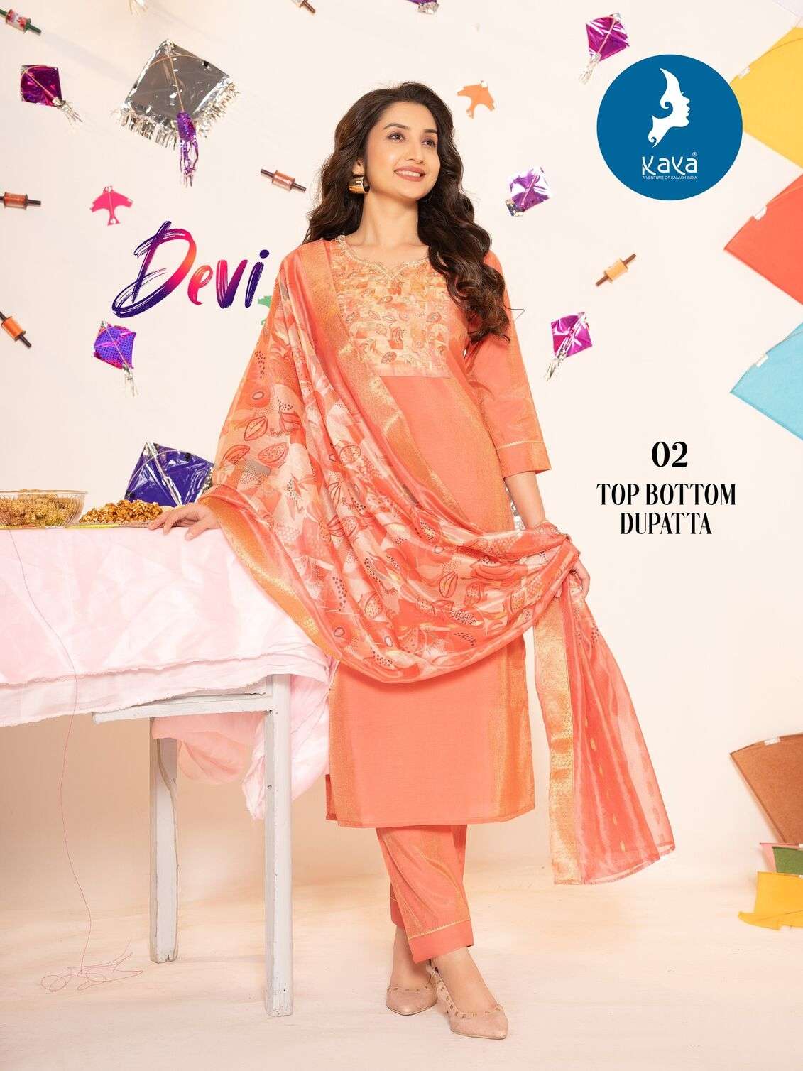 DEVI BY KAYA KURTI IN ROMAN SHIMMER WITH ONESIDE POCKET 3 PIECE CONCEPT WITH STRAIGHT CUT