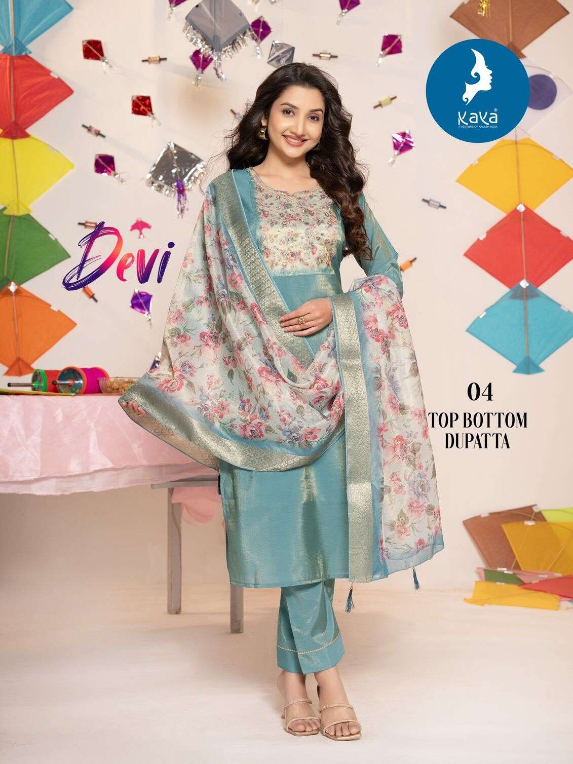 DEVI BY KAYA KURTI IN ROMAN SHIMMER WITH ONESIDE POCKET 3 PIECE CONCEPT WITH STRAIGHT CUT