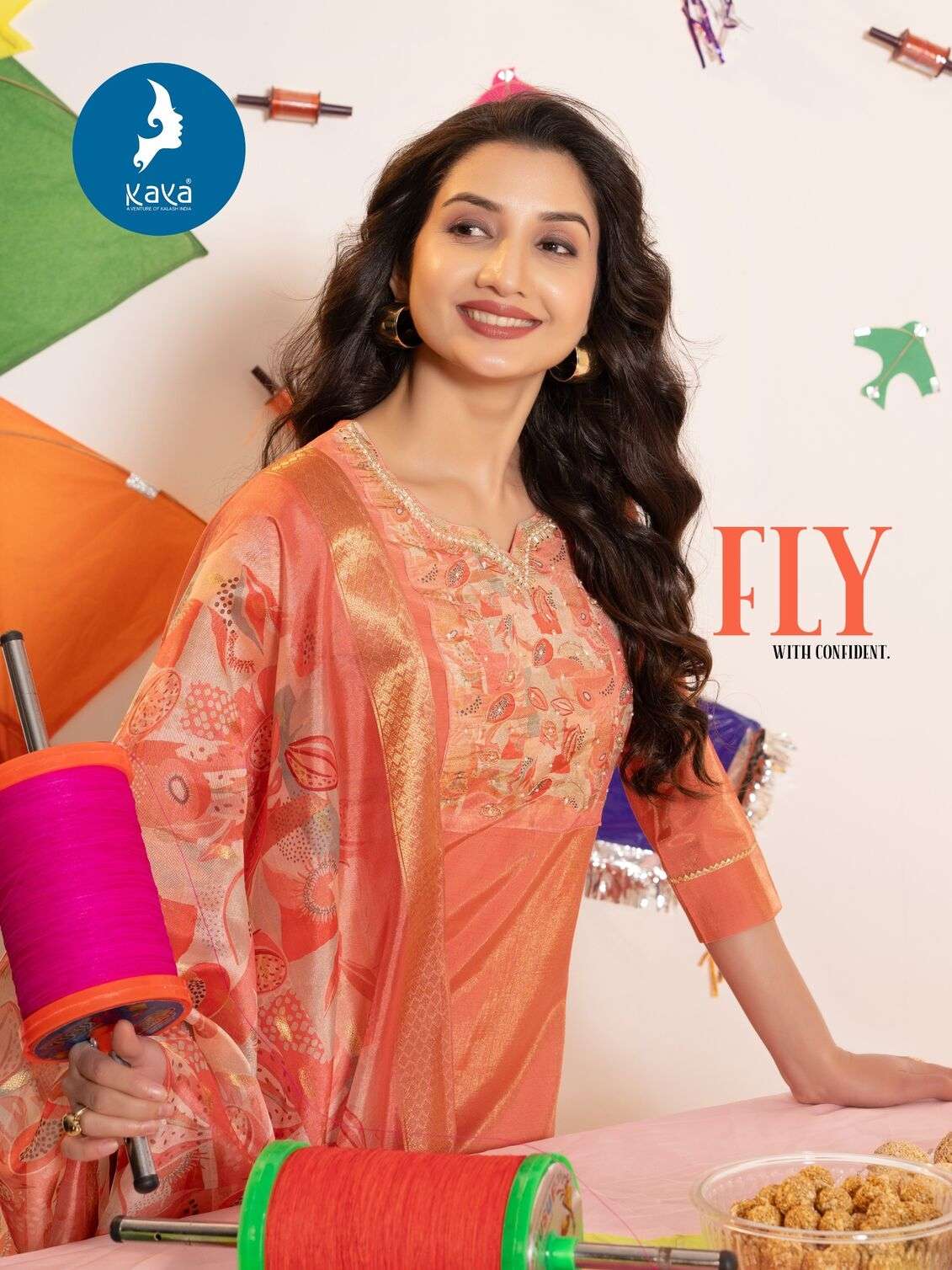 DEVI BY KAYA KURTI IN ROMAN SHIMMER WITH ONESIDE POCKET 3 PIECE CONCEPT WITH STRAIGHT CUT