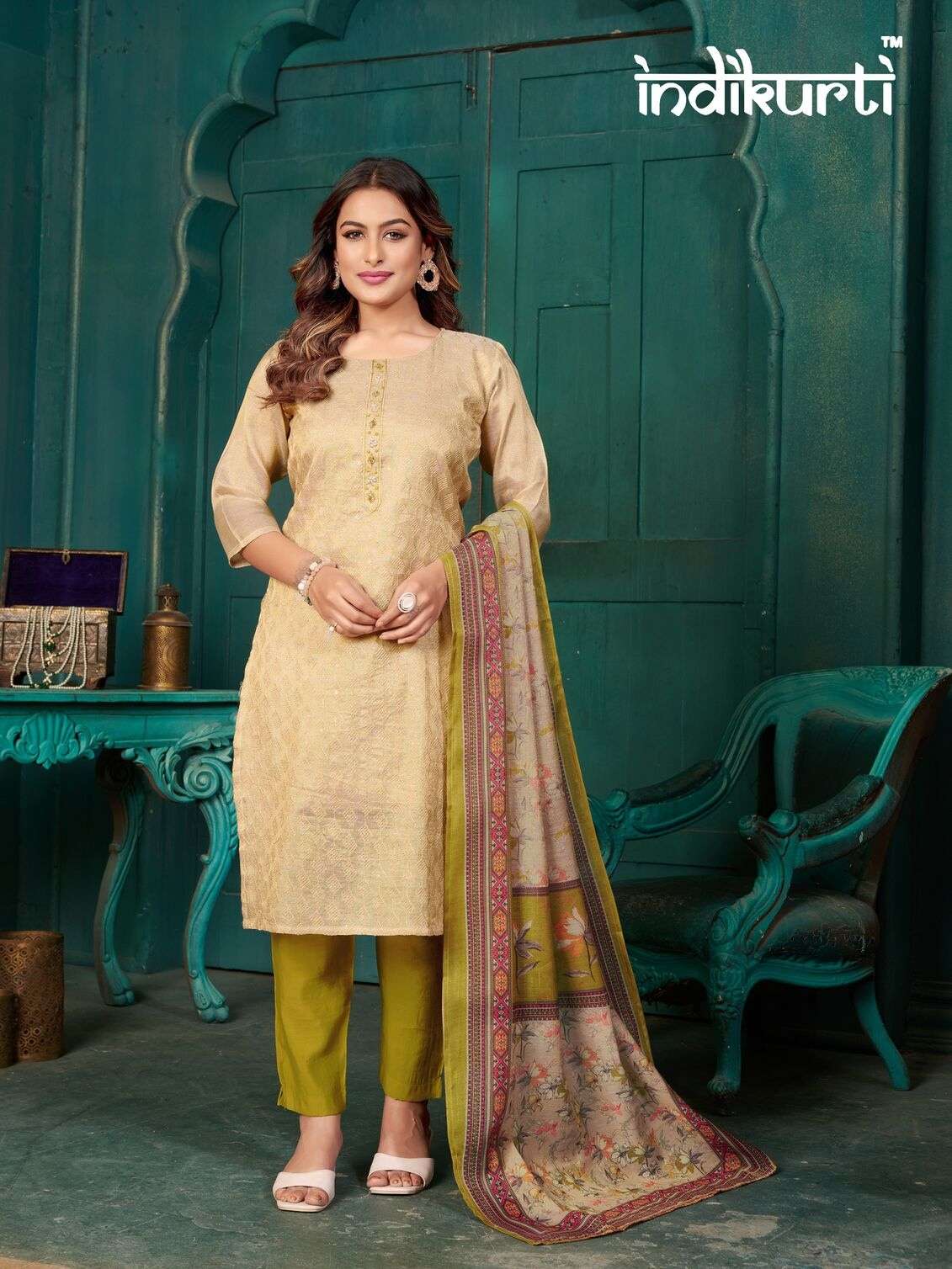 DIVYA -2 BY INDIKURTI IN SCHIFFLI PREMIUM ERODE SILK WITH HAND WORK 