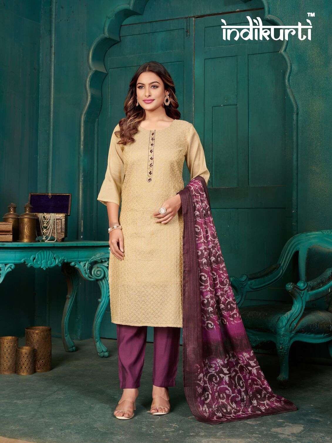 DIVYA -2 BY INDIKURTI IN SCHIFFLI PREMIUM ERODE SILK WITH HAND WORK 