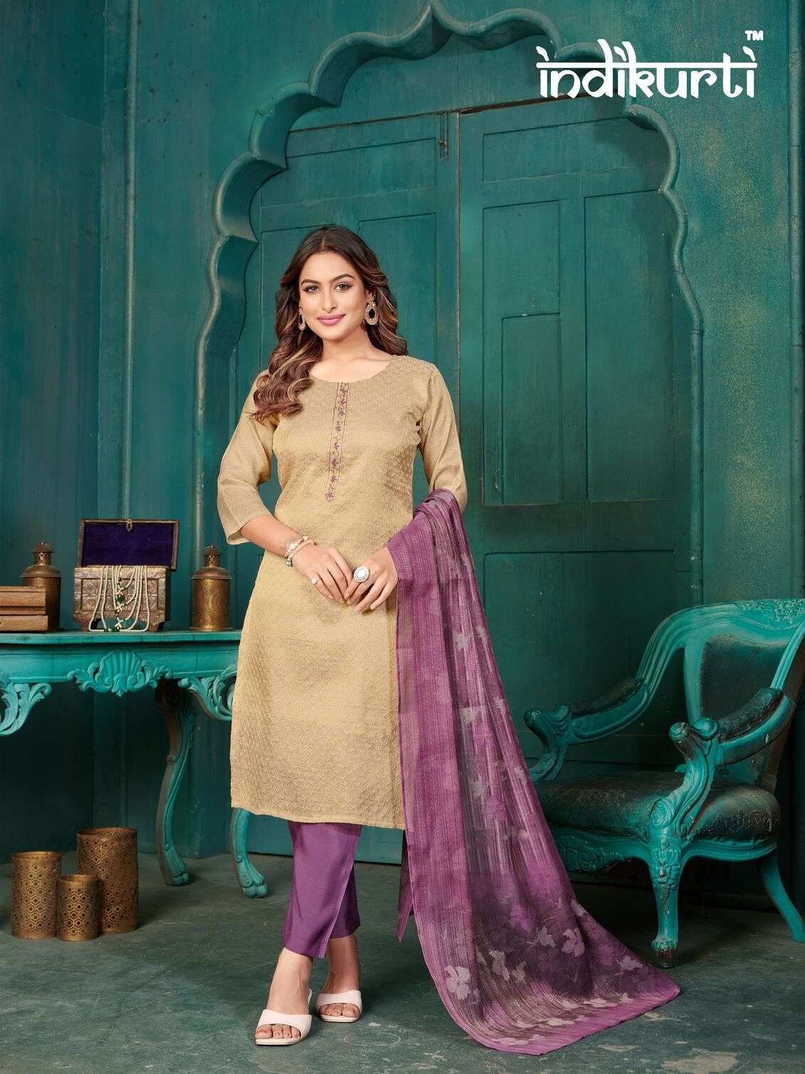 DIVYA -2 BY INDIKURTI IN SCHIFFLI PREMIUM ERODE SILK WITH HAND WORK 