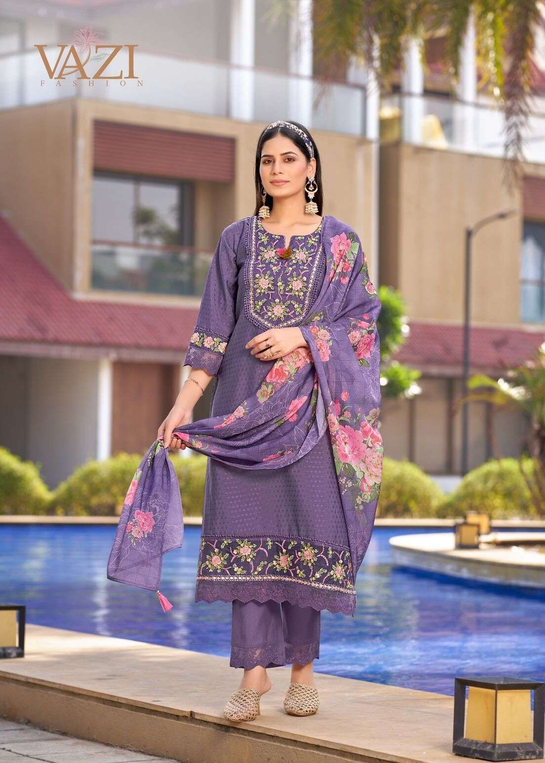 FIZA BY VAZI FASHION IN PURE VISCOSE SELF BUTTI WITH DESGINER FANCY THERD WITH HAND WORK