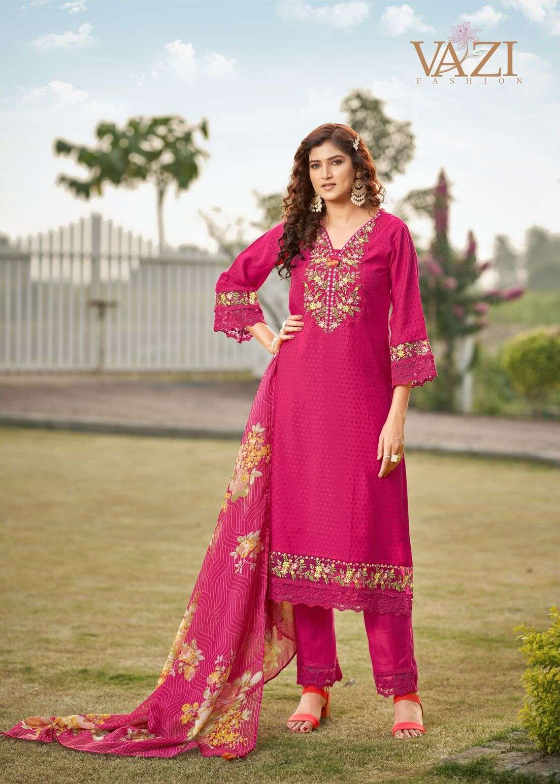 FIZA BY VAZI FASHION IN PURE VISCOSE SELF BUTTI WITH DESGINER FANCY THERD WITH HAND WORK