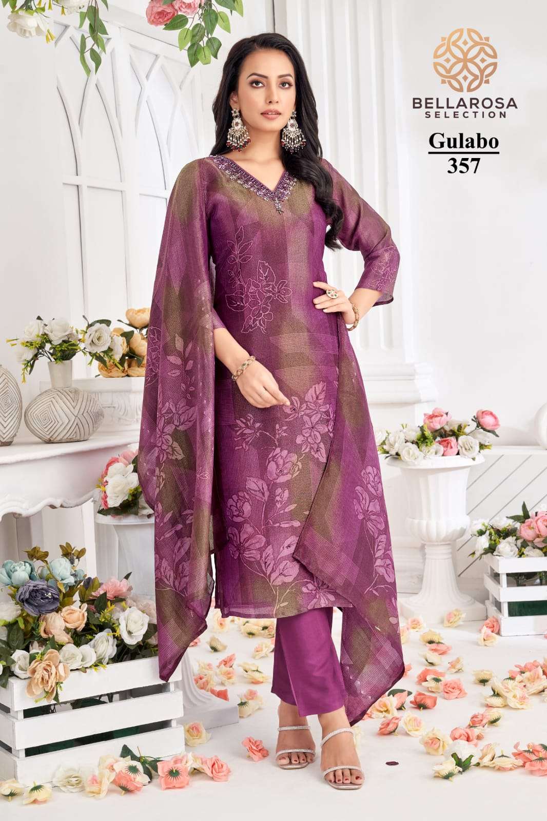 GULABO BY BELLAROSA IN PURE SHIMMER DIGITAL PRINT KURTI WITH HANDWORK AND PANT WITH POCKET