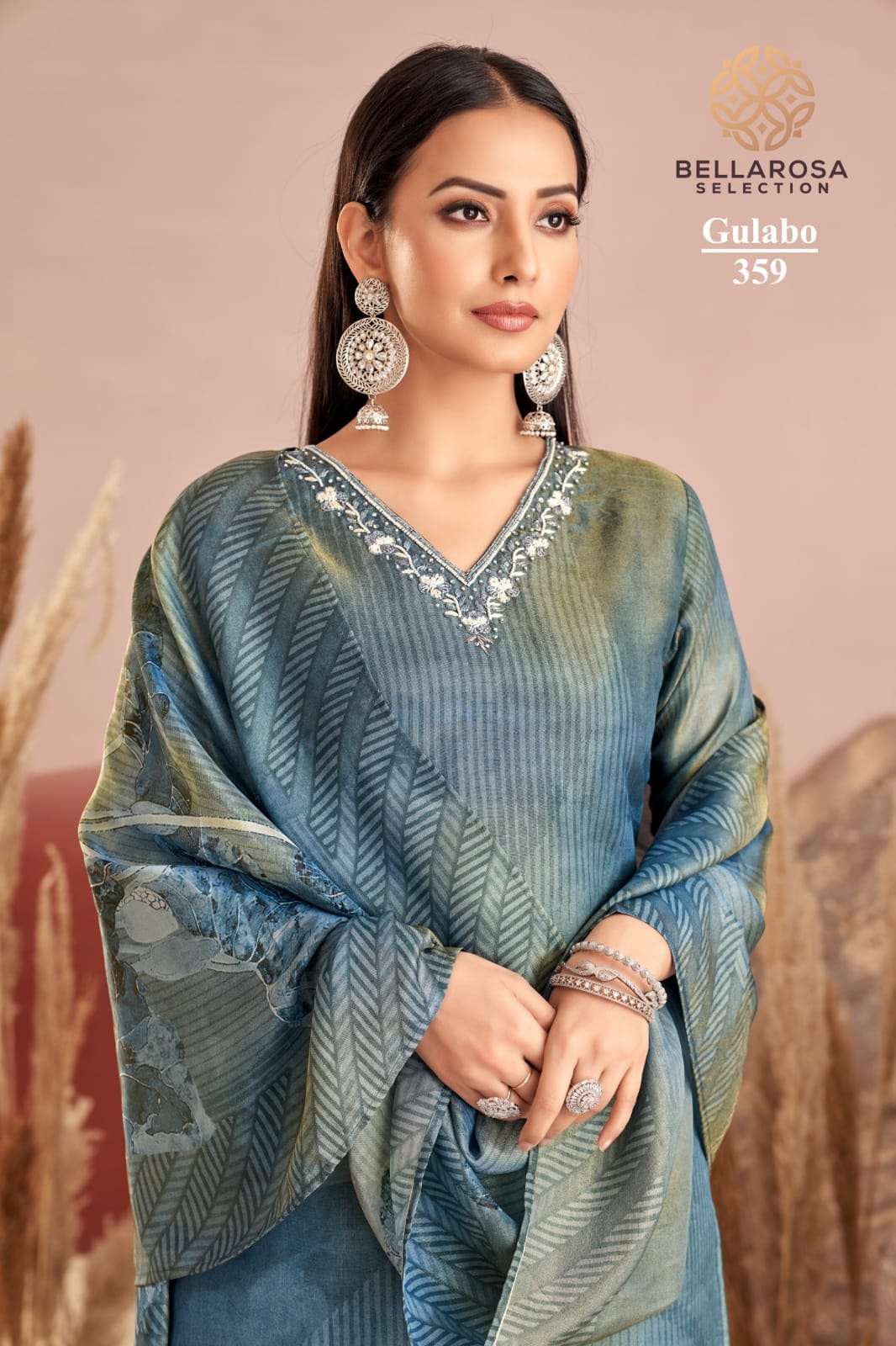 GULABO BY BELLAROSA IN PURE SHIMMER DIGITAL PRINT KURTI WITH HANDWORK AND PANT WITH POCKET