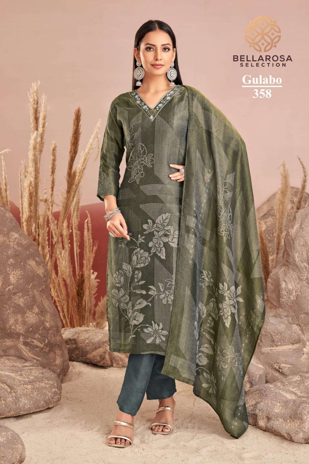 GULABO BY BELLAROSA IN PURE SHIMMER DIGITAL PRINT KURTI WITH HANDWORK AND PANT WITH POCKET