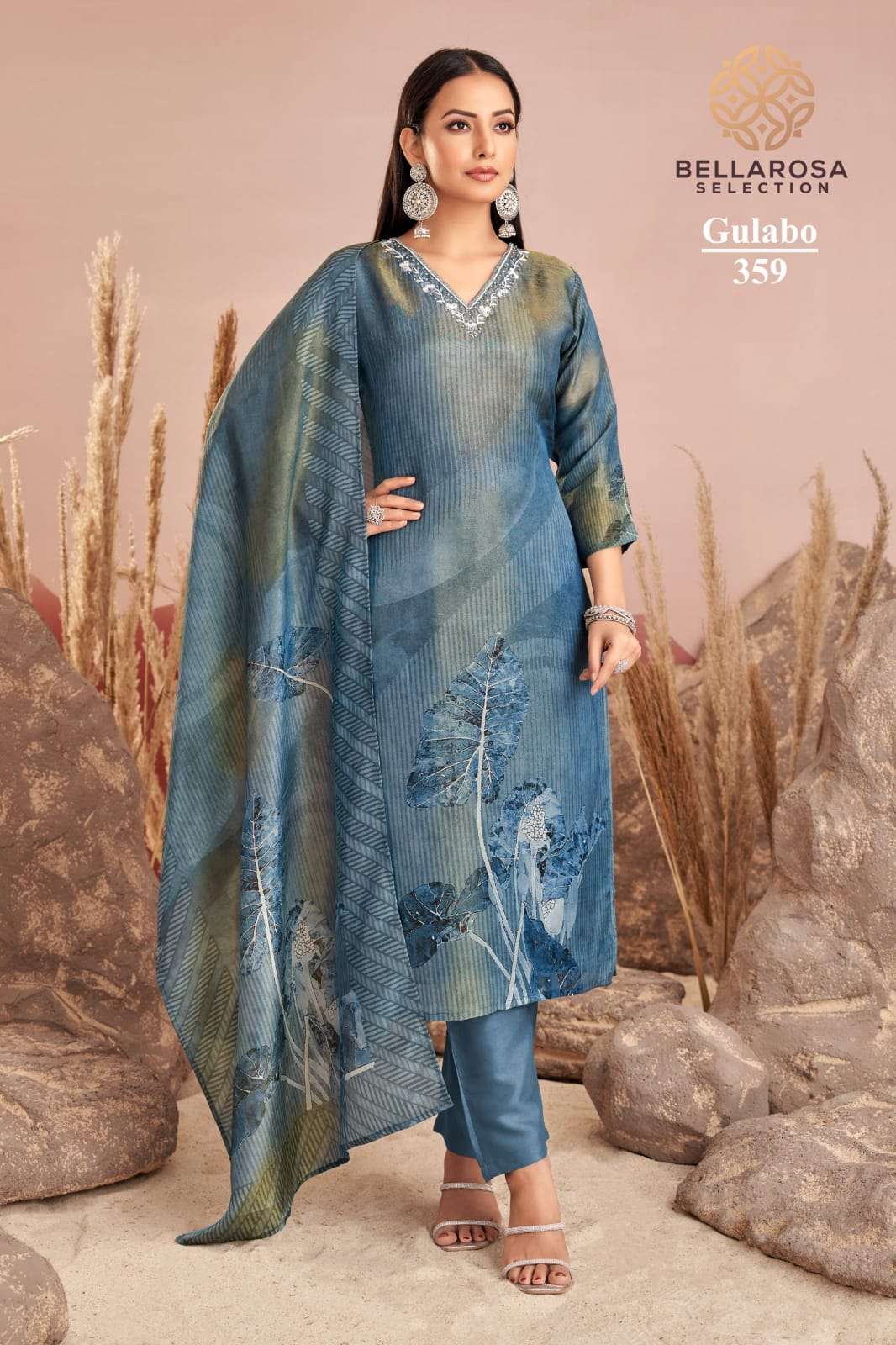 GULABO BY BELLAROSA IN PURE SHIMMER DIGITAL PRINT KURTI WITH HANDWORK AND PANT WITH POCKET