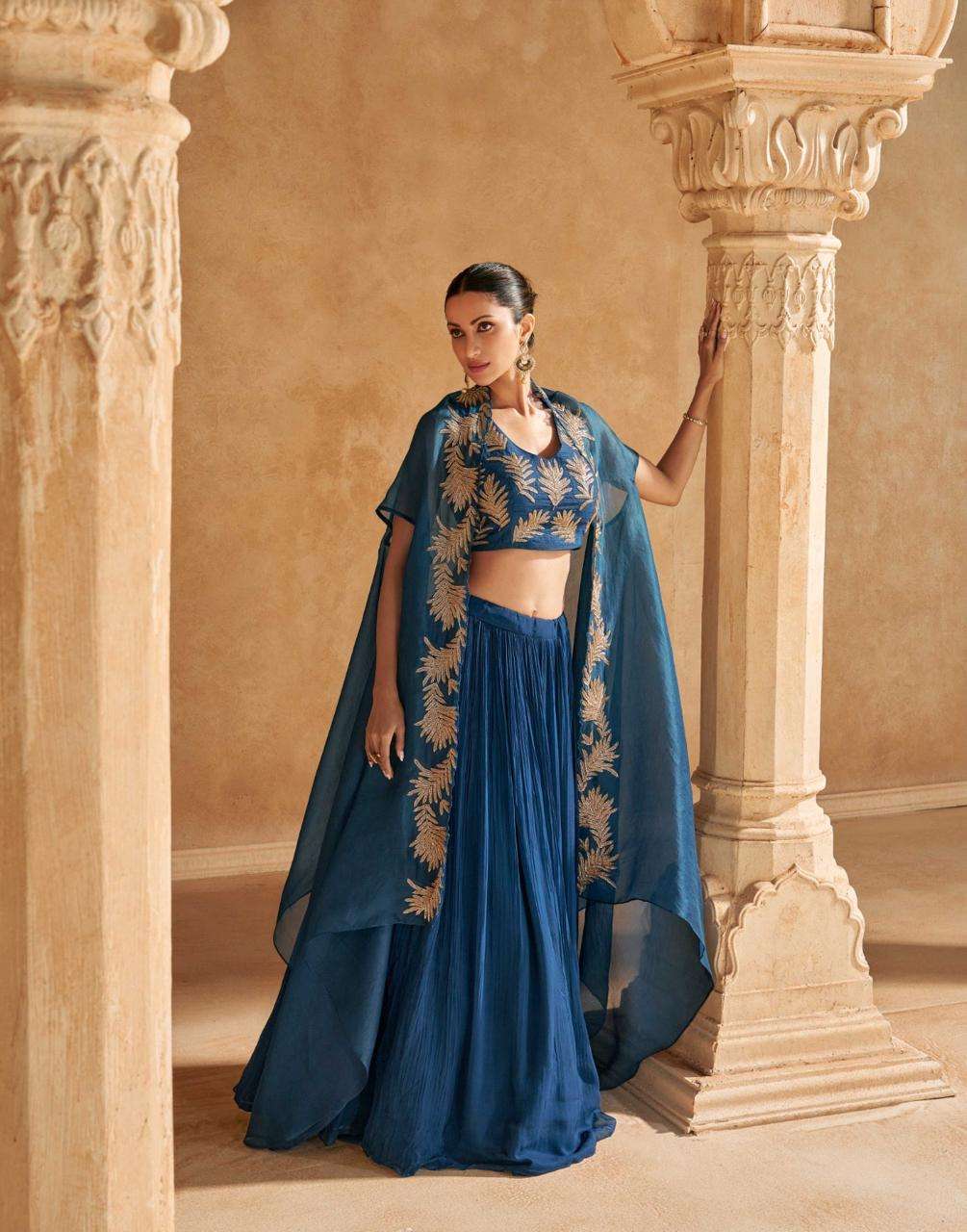 KALKI BY SAYURI DESIGNER IN REAL CHINON SILK AND HANDWORK WITH JACKET AND BLOUSE