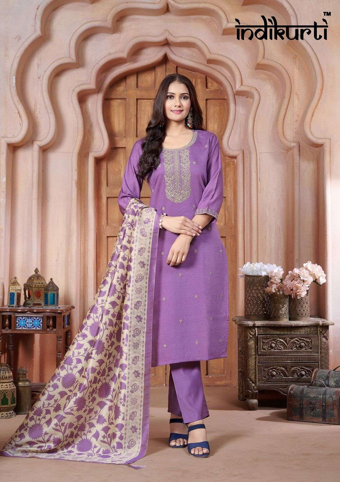 KARISHMA-2 BY INDIKURTI IN HEAVY VETICAN DYED WITH ASSAM SILK DIGITAL PRINT DUPATTA