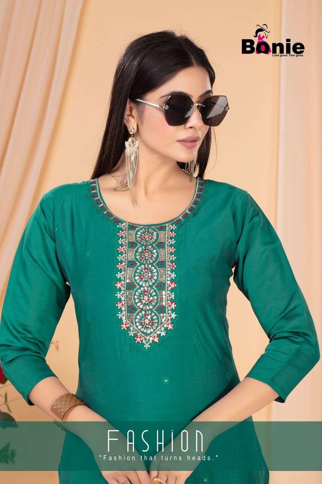 KASHISH VO-2 BY BONIE IN  ROMAN SILK STRAIGHT KURTI WHIT HAND WORK 
