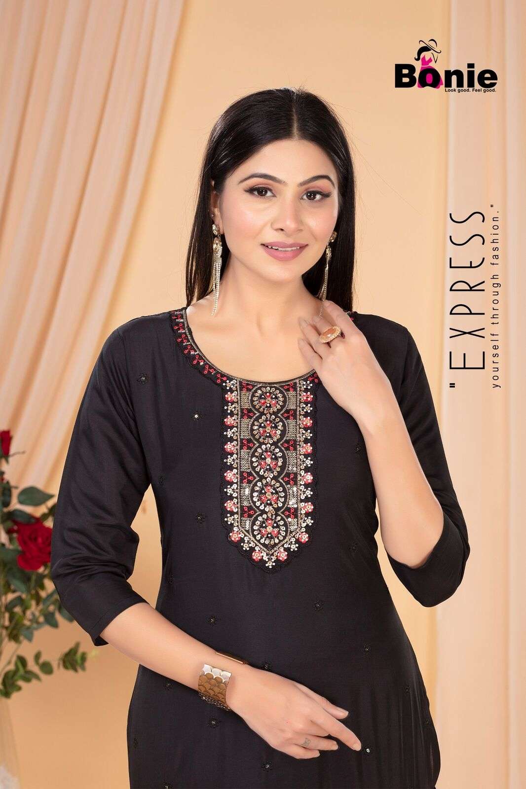 KASHISH VO-2 BY BONIE IN  ROMAN SILK STRAIGHT KURTI WHIT HAND WORK 