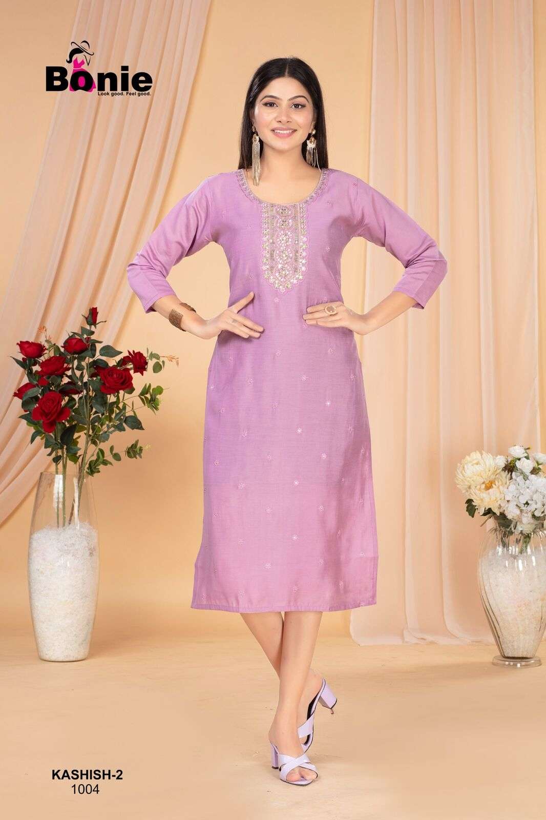 KASHISH VO-2 BY BONIE IN  ROMAN SILK STRAIGHT KURTI WHIT HAND WORK 