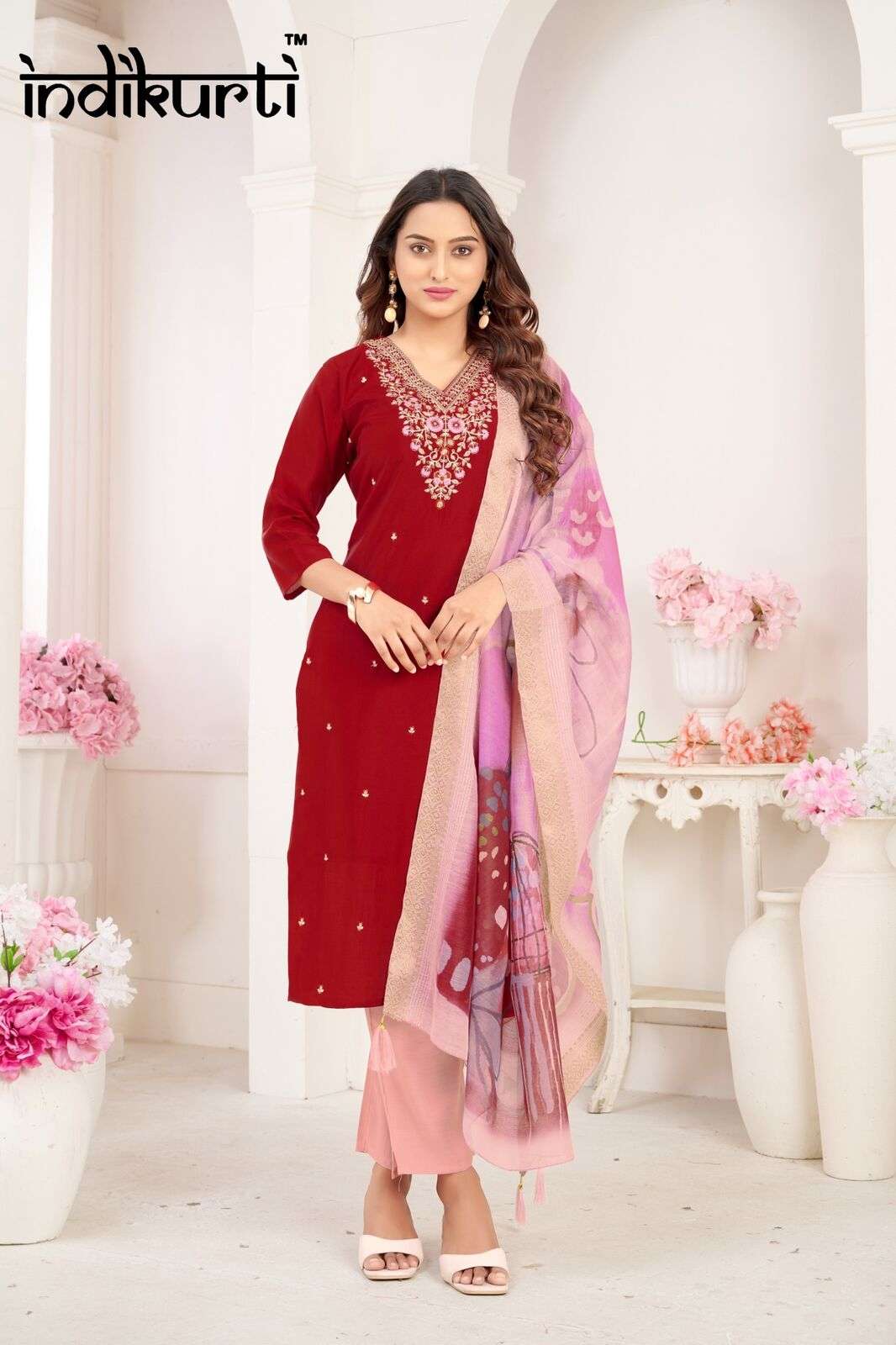 KIARA BY INDIKURTI IN  PV HEAVY ROMAN WITH INNER HEAVY CRAPE