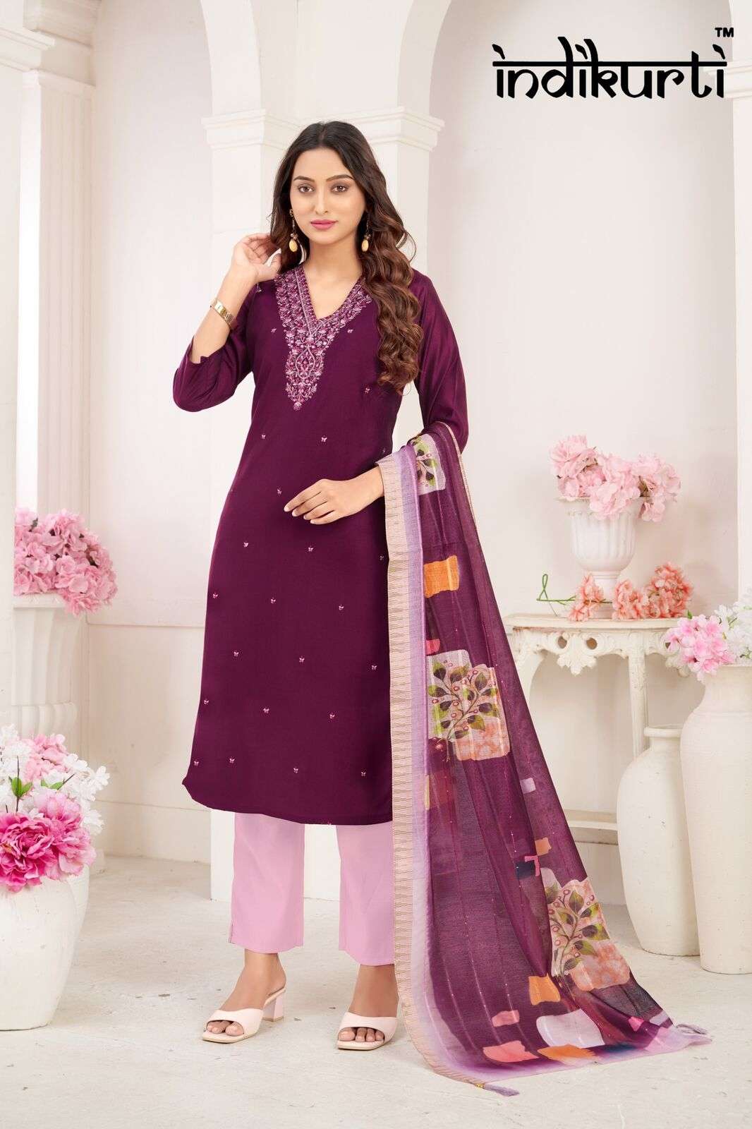 KIARA BY INDIKURTI IN  PV HEAVY ROMAN WITH INNER HEAVY CRAPE