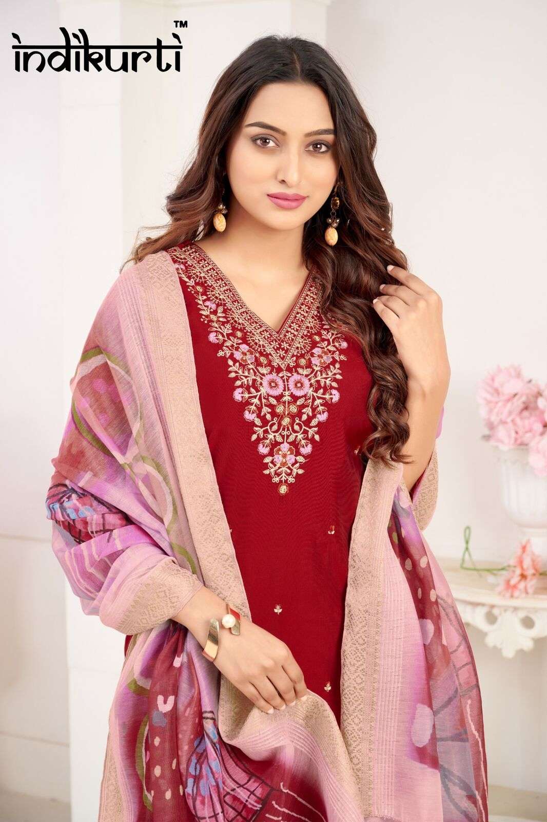 KIARA BY INDIKURTI IN  PV HEAVY ROMAN WITH INNER HEAVY CRAPE