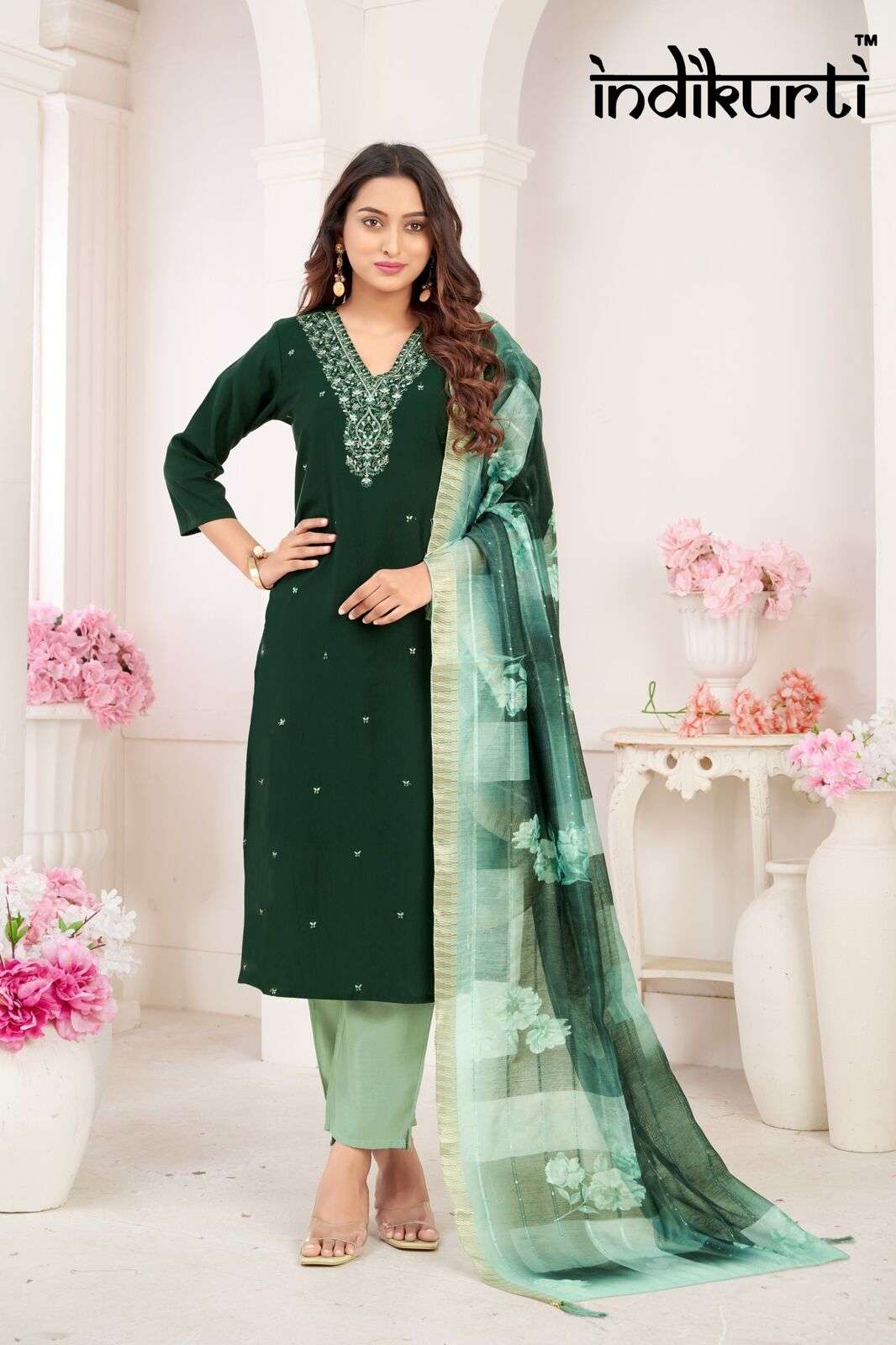 KIARA BY INDIKURTI IN  PV HEAVY ROMAN WITH INNER HEAVY CRAPE