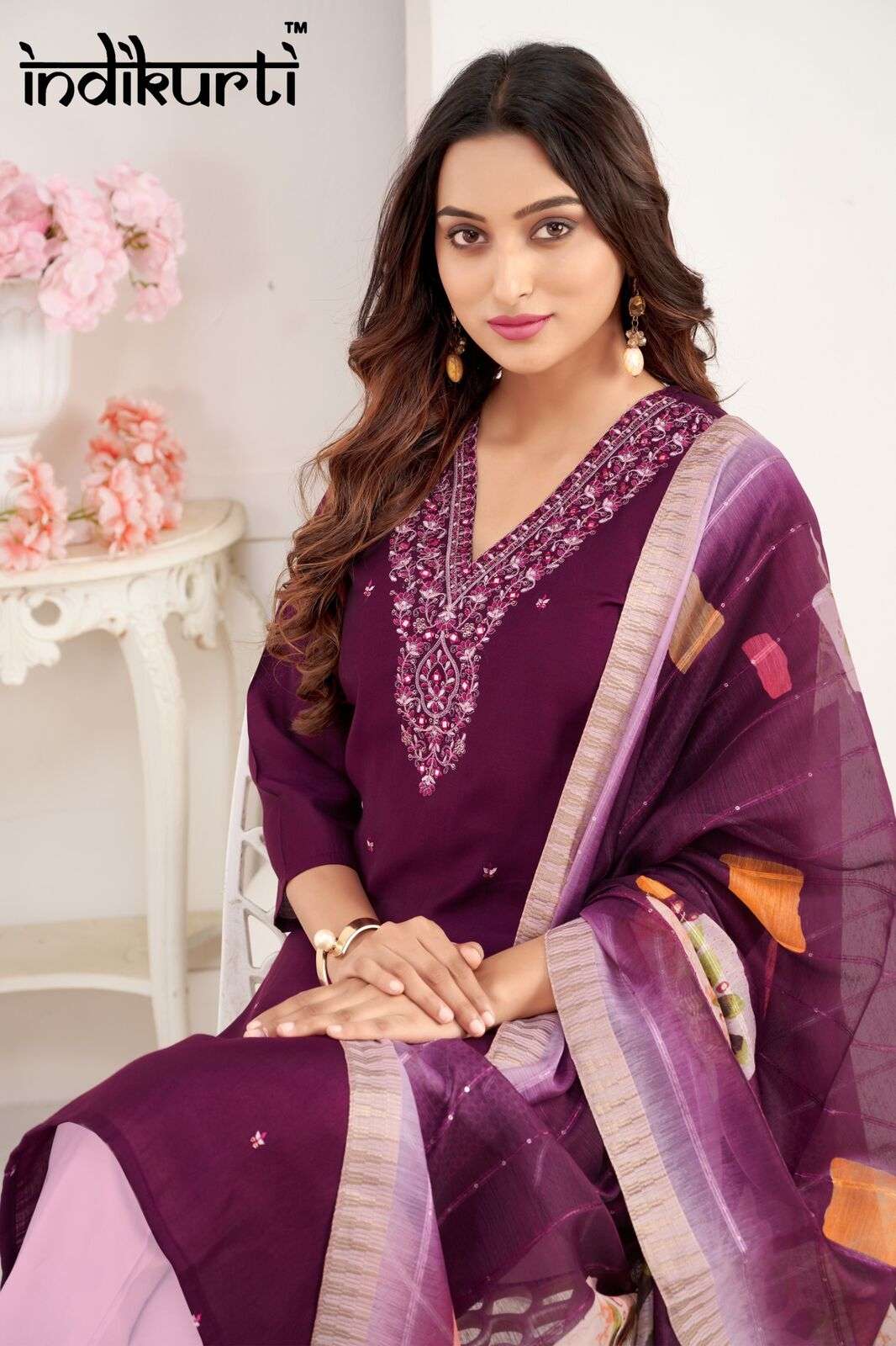 KIARA BY INDIKURTI IN  PV HEAVY ROMAN WITH INNER HEAVY CRAPE