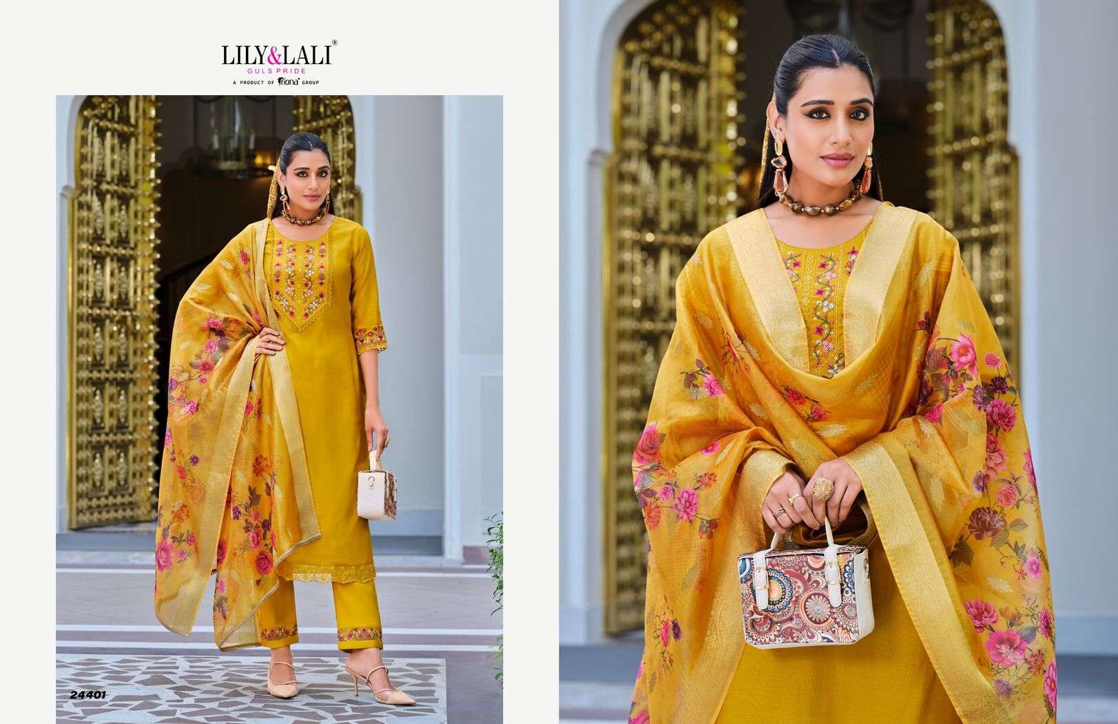 MALVIKA VOL-3 BY LILY & LALI KURTI DUPATTA & PURE VISCOSE PANT WITH ORGANZA EMBROIDERY LACE 