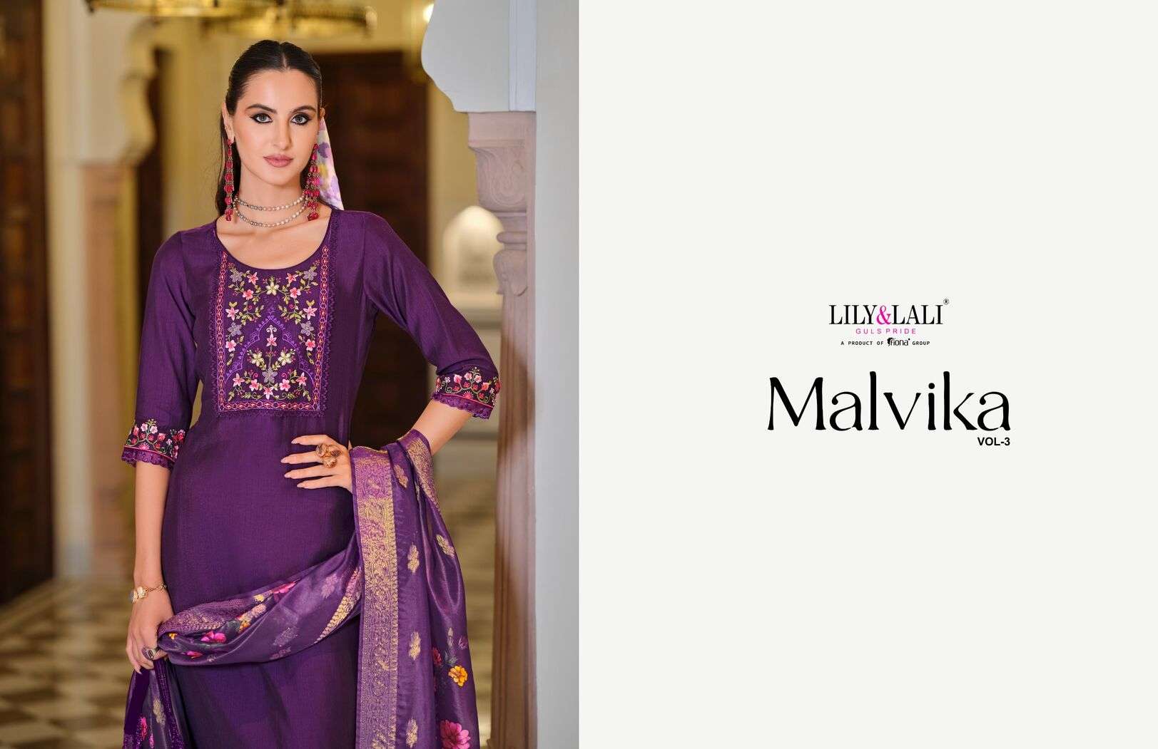 MALVIKA VOL-3 BY LILY & LALI KURTI DUPATTA & PURE VISCOSE PANT WITH ORGANZA EMBROIDERY LACE 