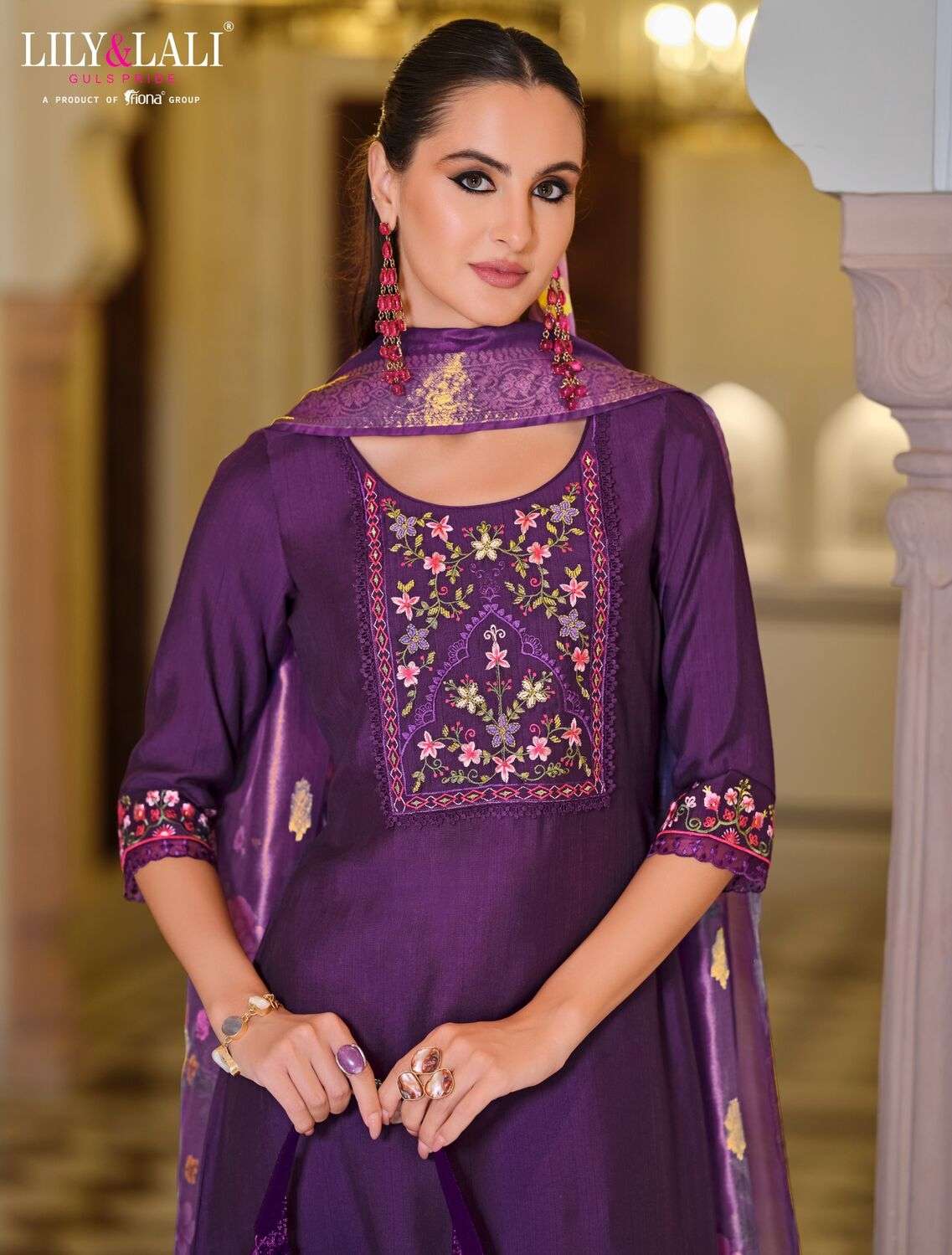 MALVIKA VOL-3 BY LILY & LALI KURTI DUPATTA & PURE VISCOSE PANT WITH ORGANZA EMBROIDERY LACE 