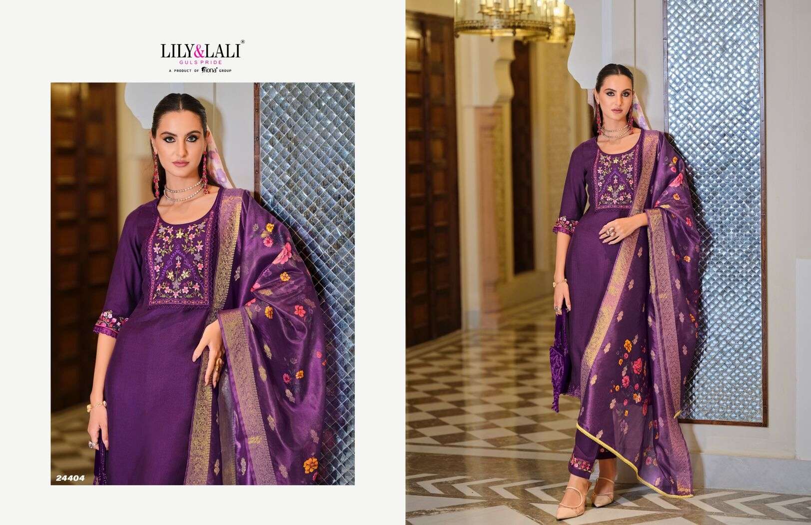 MALVIKA VOL-3 BY LILY & LALI KURTI DUPATTA & PURE VISCOSE PANT WITH ORGANZA EMBROIDERY LACE 