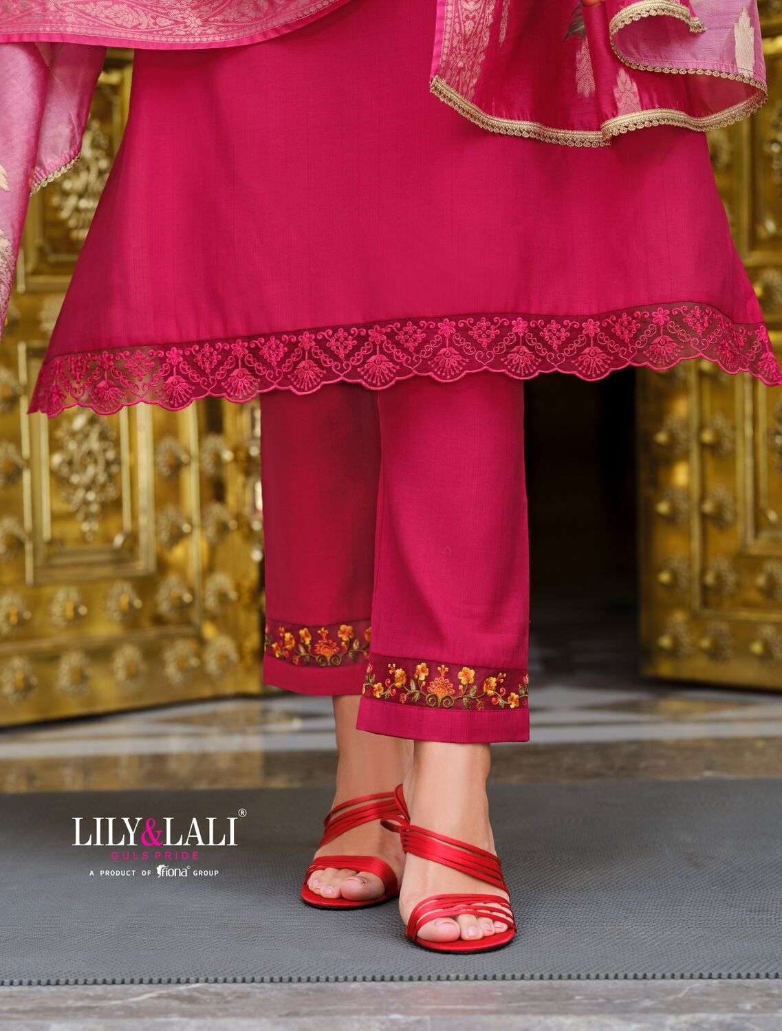 MALVIKA VOL-3 BY LILY & LALI KURTI DUPATTA & PURE VISCOSE PANT WITH ORGANZA EMBROIDERY LACE 