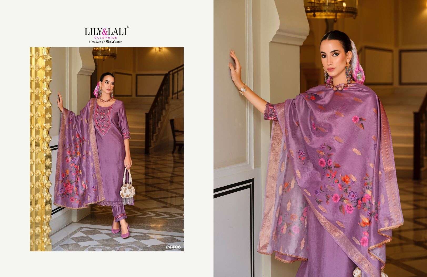 MALVIKA VOL-3 BY LILY & LALI KURTI DUPATTA & PURE VISCOSE PANT WITH ORGANZA EMBROIDERY LACE 