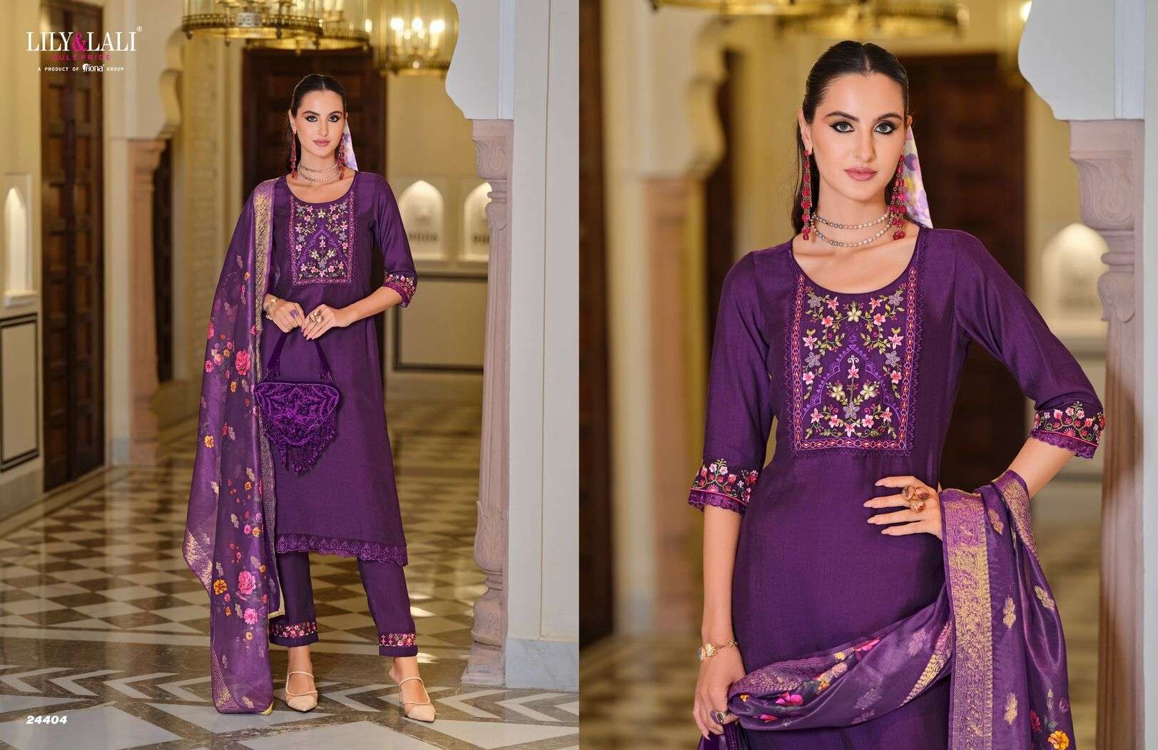 MALVIKA VOL-3 BY LILY & LALI KURTI DUPATTA & PURE VISCOSE PANT WITH ORGANZA EMBROIDERY LACE 