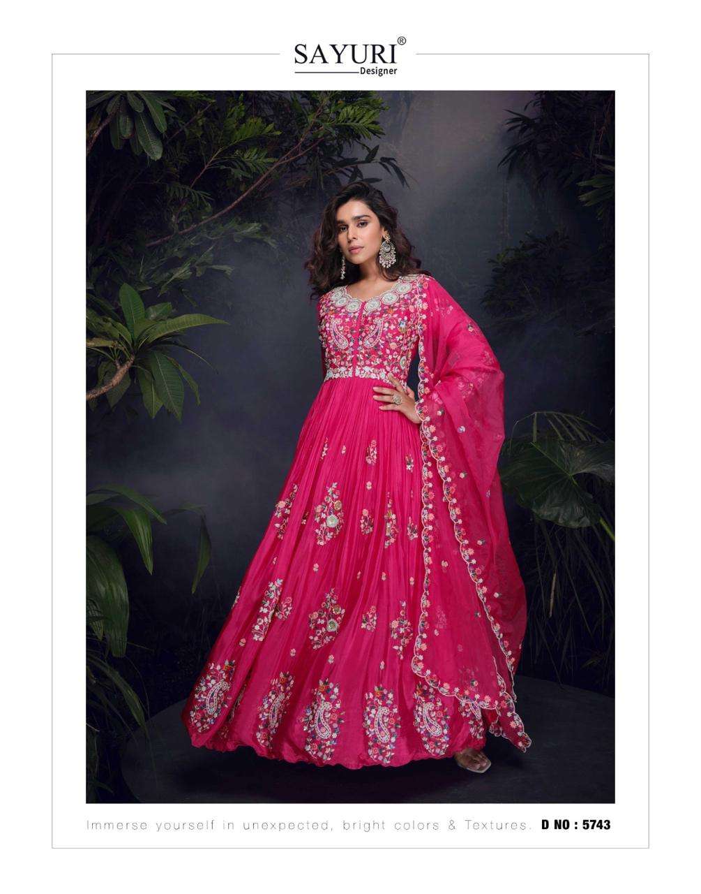 MRUNAL BY SAYURI DESIGNER IN PREMIUM REAL CHINON SILK HANDWORK EMBROIDERED FRONT AND BACK GOWN