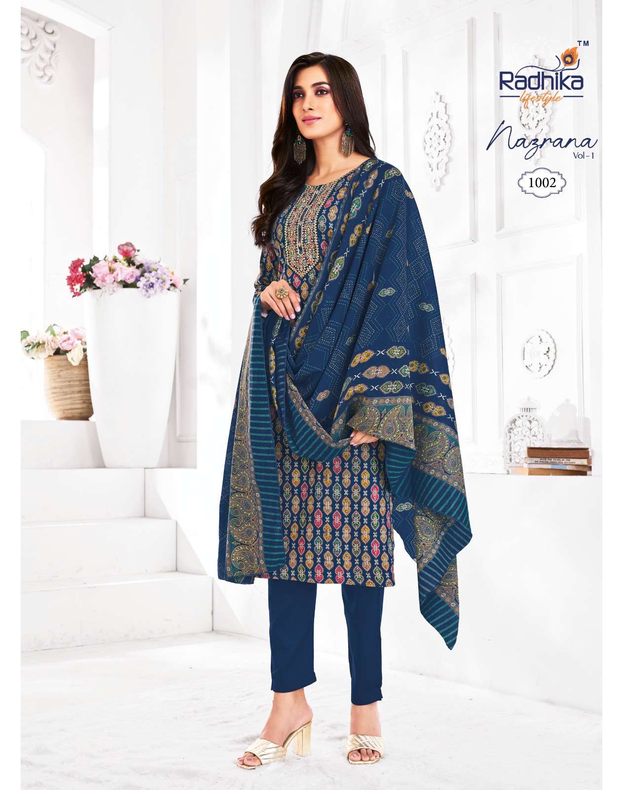 NAZRANA VOL 1 BY RADHIKA LIFE STYLE IN JAM SATIN DISCHARGE PRINT WITH EMBROIDERY WORK