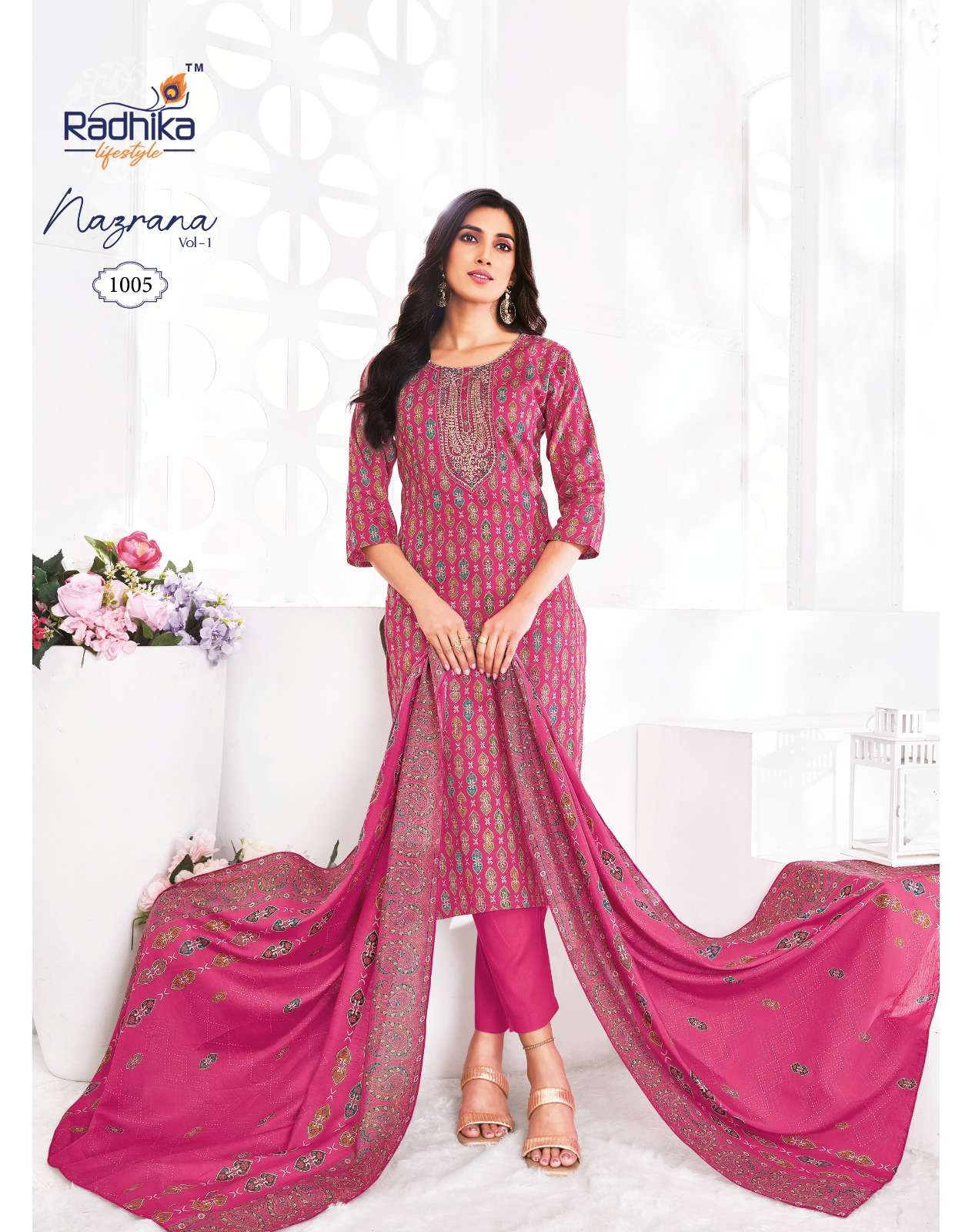 NAZRANA VOL 1 BY RADHIKA LIFE STYLE IN JAM SATIN DISCHARGE PRINT WITH EMBROIDERY WORK